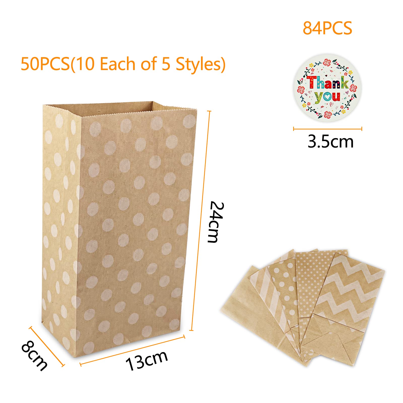 20/30 sacchetti in carta kraft, zzmorni arcobaleno a pois e strisce, sacchetti regalo di compleanno con stampa Thank You per feste, matrimoni, San Valentino (Strip-30