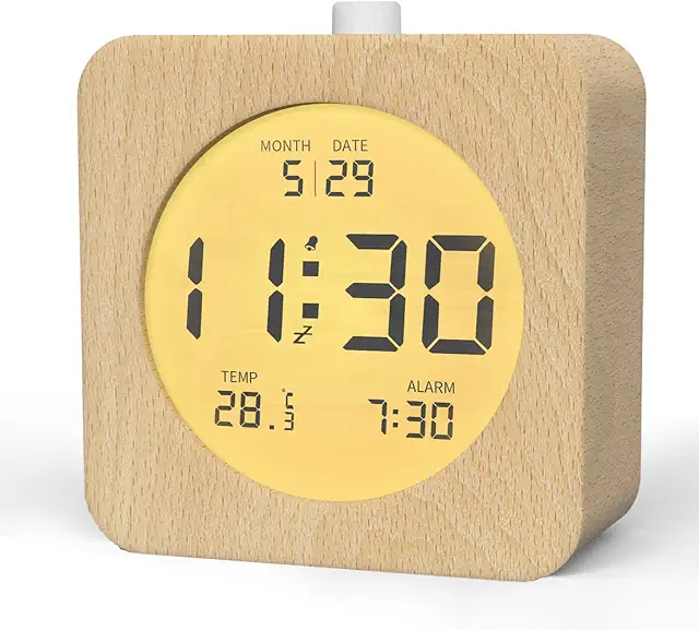 Imagen relacionada con aboveclock Reloj Digital, Despertador de Madera con Temperatura, Indicador de Fecha, Reloj de Mesa con Luz Nocturna Y Módulo de Repetición, Despertador Que Funciona con Pilas