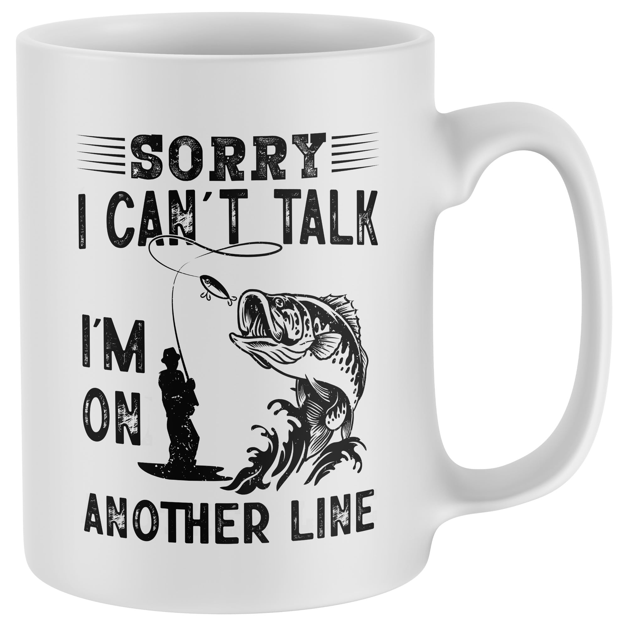 Purple Print House Funny Fishing Mug For Men Sorry I Cant Talk lm on Another Line Fisherman Carp Coffee Tea Cup