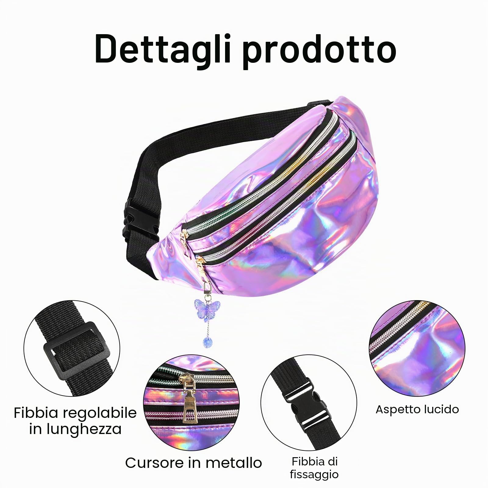Marsupio a Farfalla Viola 30x12x13 cm Elegante Hipbag per Bambini