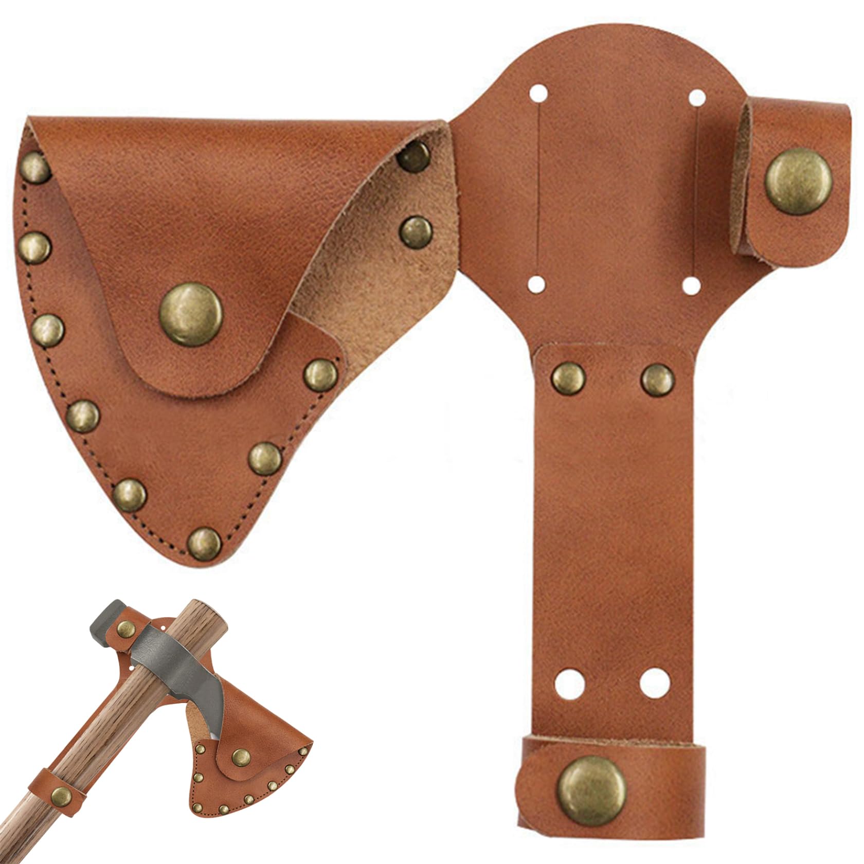 Nirelief Hatchet Sheath, Leather Axe Sheath Waist Mounted Axe Head Cover with Snap Button Protect Hatchet Holder for Camping Woodworking Leather Cold Steel