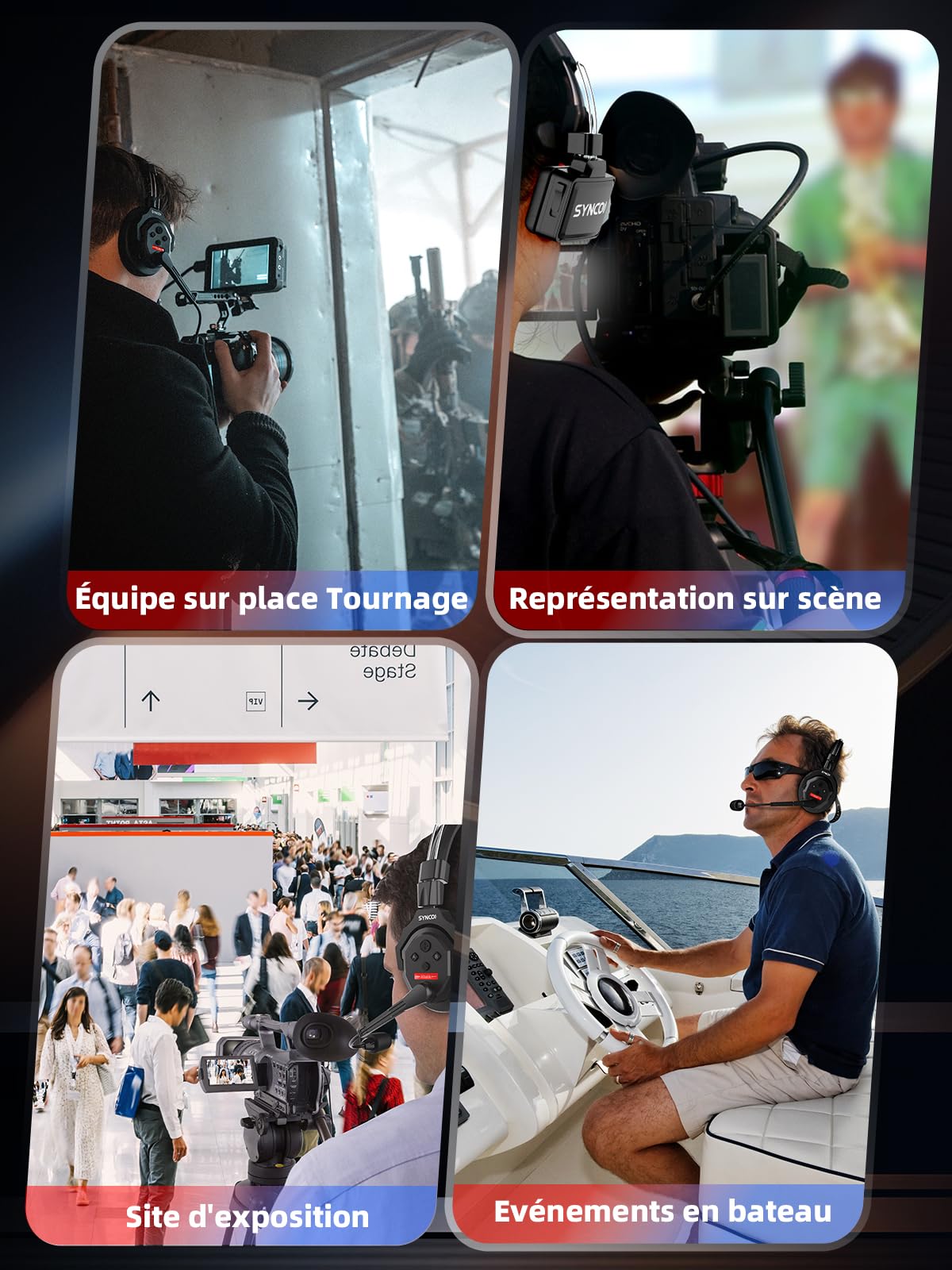 SYNCO Xtalk X2 Casque Intercom Full Duplex Système, 2.4G Casque Communication sans Fil Intercom Système pour Equipe d'Annulation du Bruit avec 2 Ecouteurs