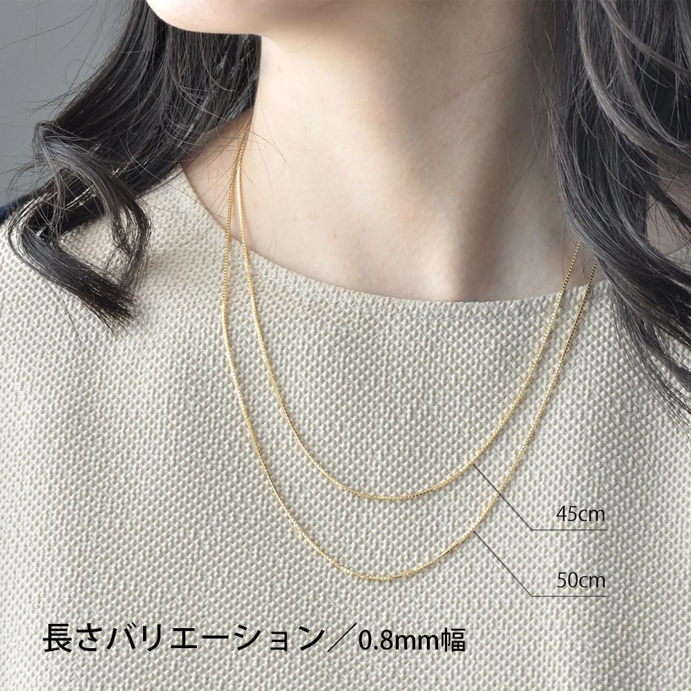 [エクセディア] 18金(K18) ベネチアンチェーンネックレス ボックスチェーン 最長45cm長さ調整可能 フリーアジャスター付 GNBG E45