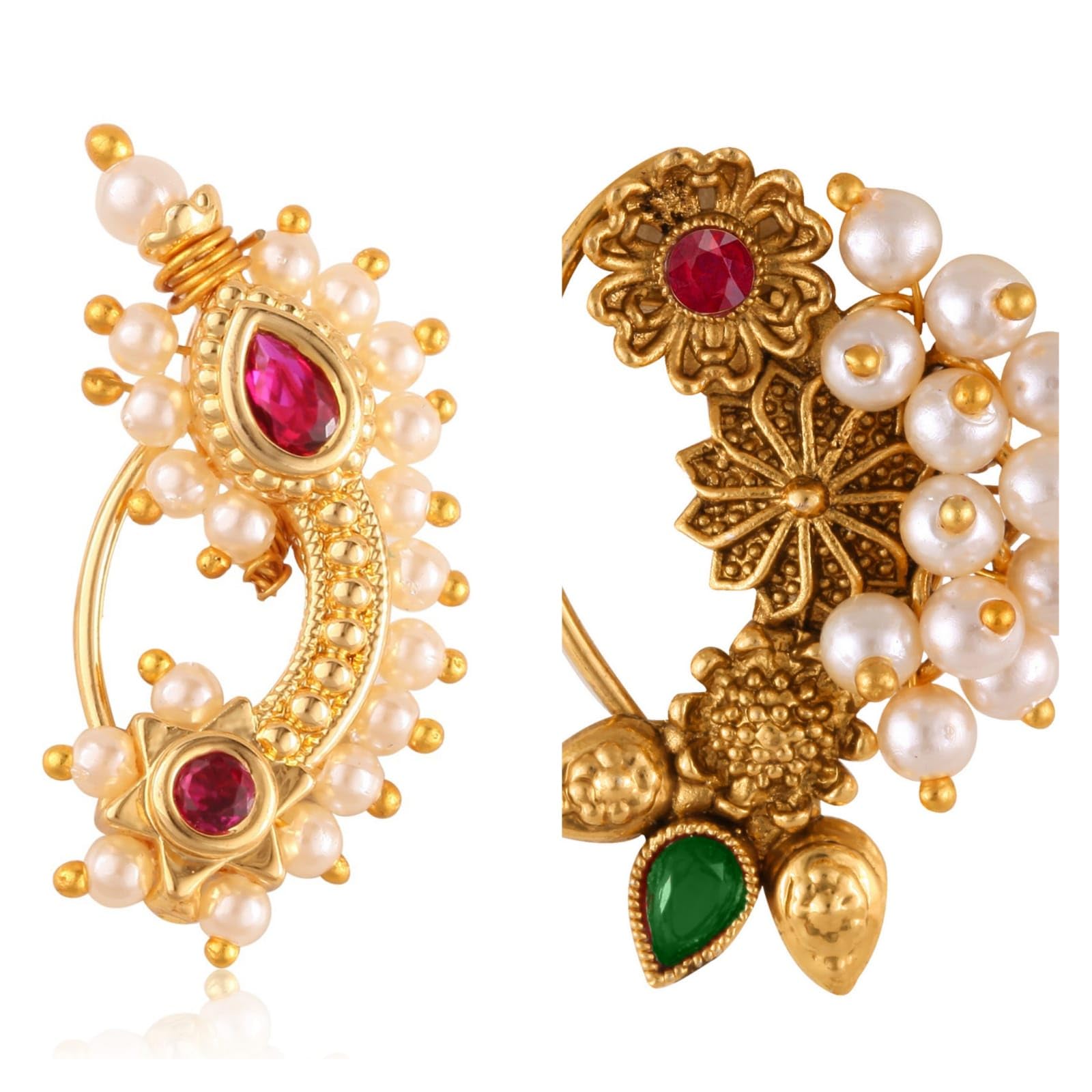 Vivastri Premium Guccheddar Pearl Studded Maharashtrian Style Nath For Women & Girls-VIVA1133-1181NTH-Press (B0D4YYN4SP) Amazon Price History, Amazon Price Tracker