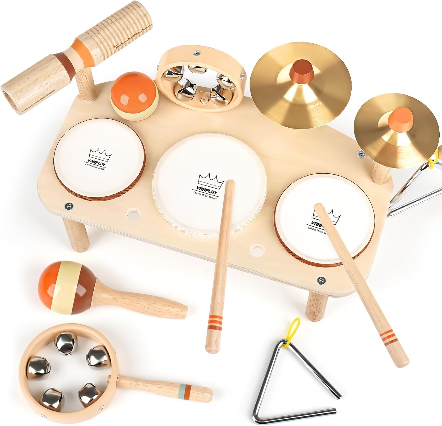 Kids Drum Set - 11 in 1 Wooden Musical Instruments for Toddlers 3+, Montessori Toys for Baby Boy Girls Easter Christmas Birthday Gifts for Kids Age 3 4 5 6