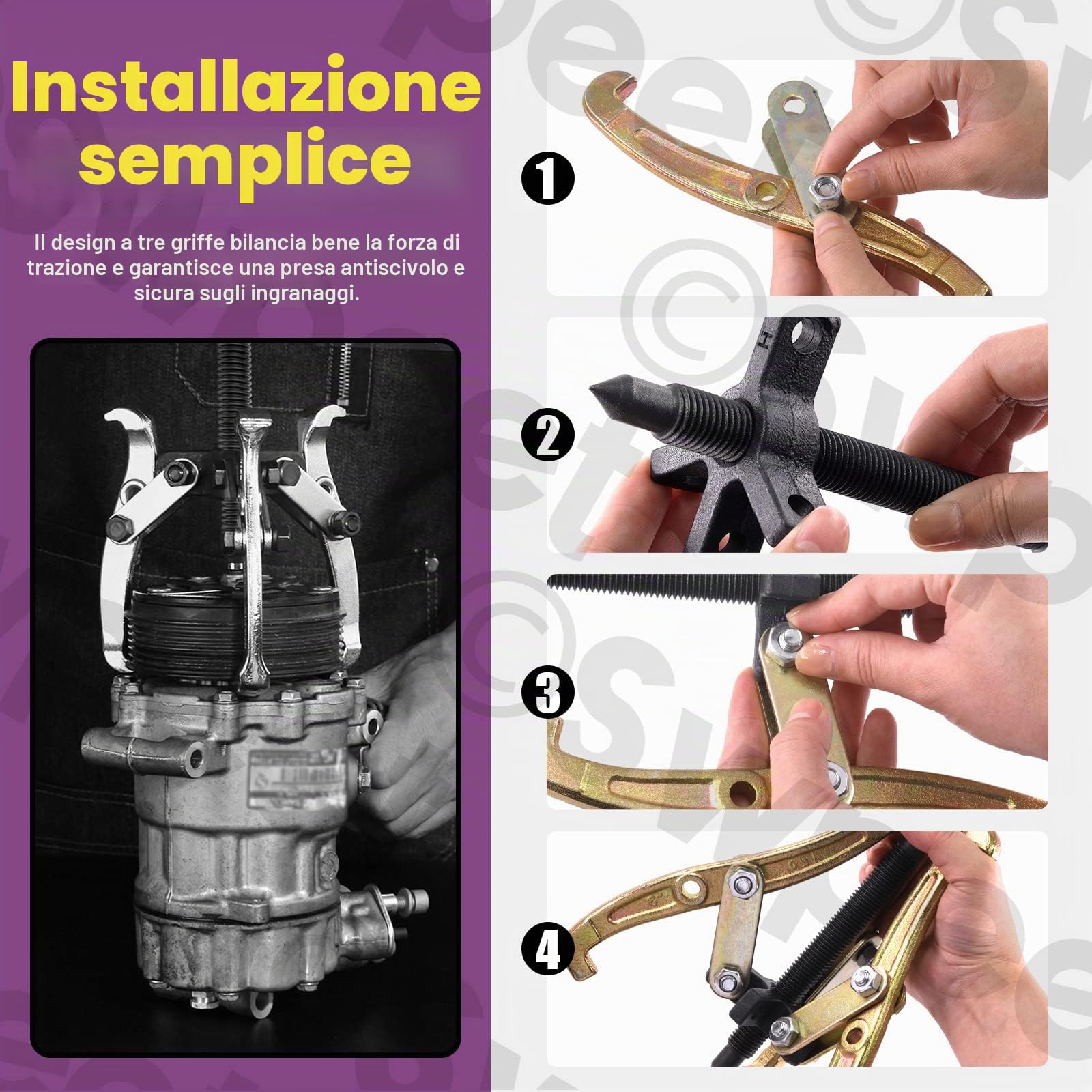 Swpeet Set di estrattori di ingranaggi a 3 ganasce da 3 pezzi, kit di estrattori a 3 ganasce da 7,6 cm 10,2 cm 15,2 cm in oro per la rimozione di pulegge, cuscinetti e volani, kit di strumenti di