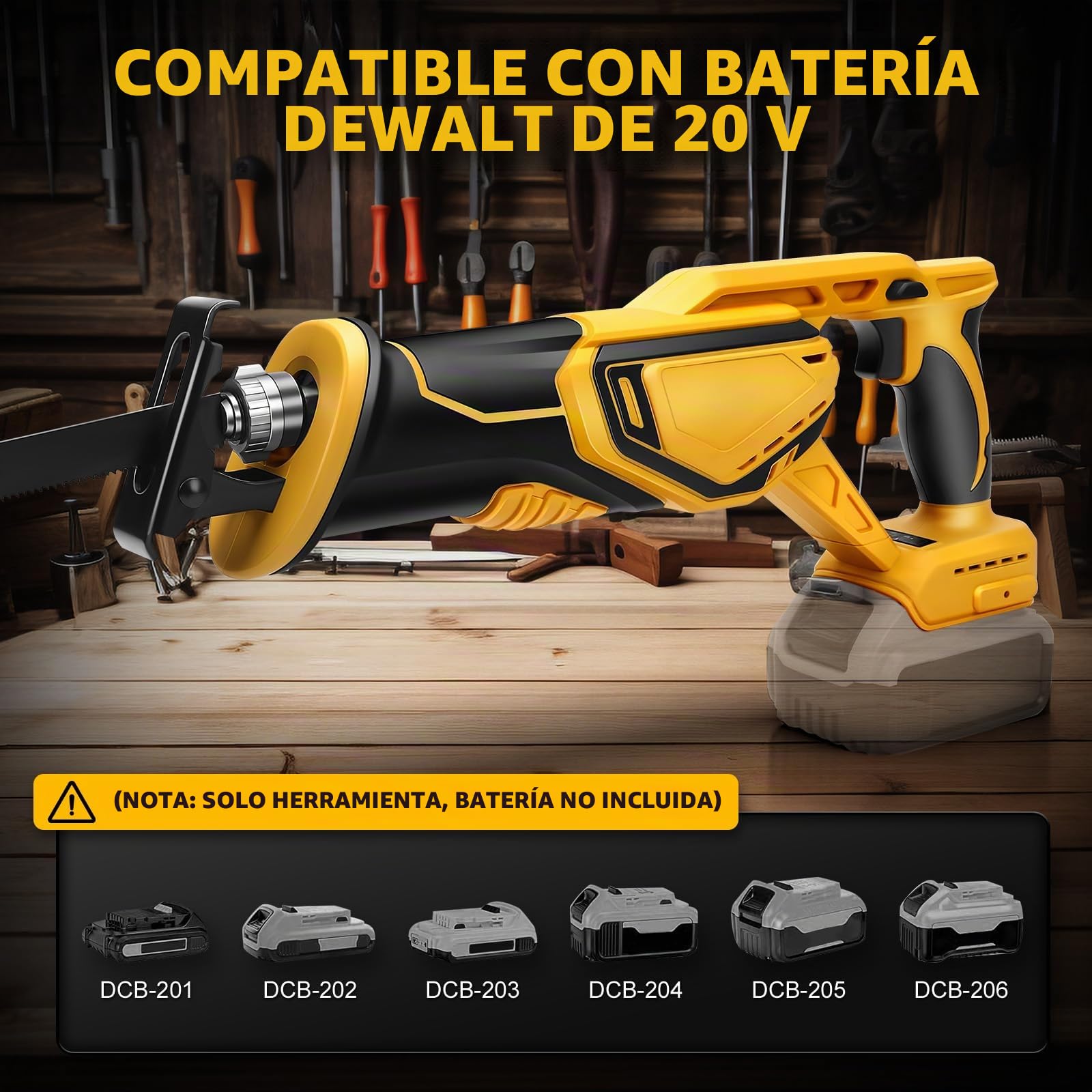Roadtime Sierra Sable Inalámbrica para DeWalt 20 V baterías (sin batería),motor sin escobillas 0-4000 RPM Sierra Electrica de Velocidad Variable, con 4 Cuchillas para Cortar PVC/Madera/Metal
