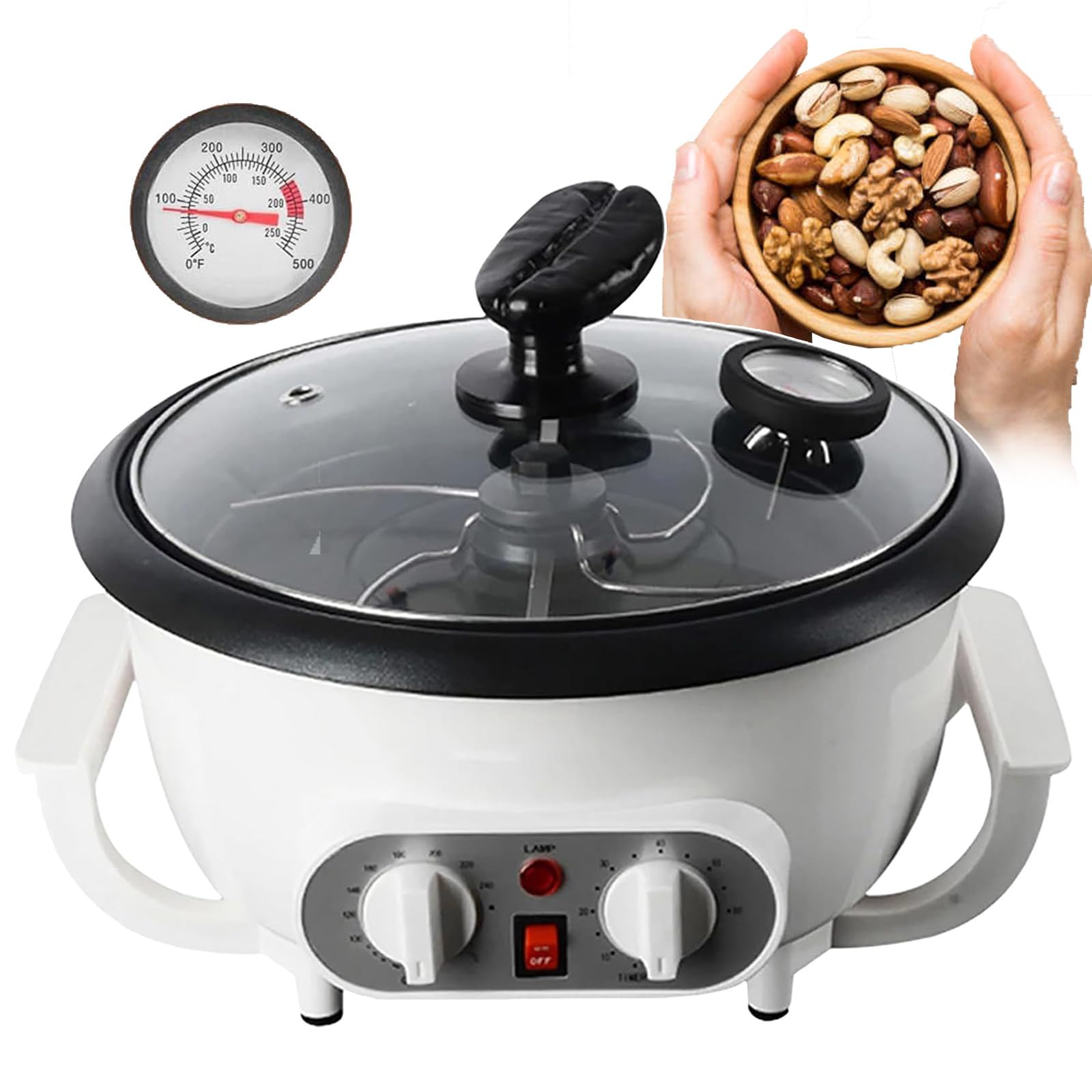 Tostatrice Castagne Domestico/Essiccatrice Cereali In Pentola Antiaderente/Intervallo Temperatura (0-240°C) E Tempo (0-60 Minuti)/Lettura Istantanea Temperatura Tostatura/Con Termometro