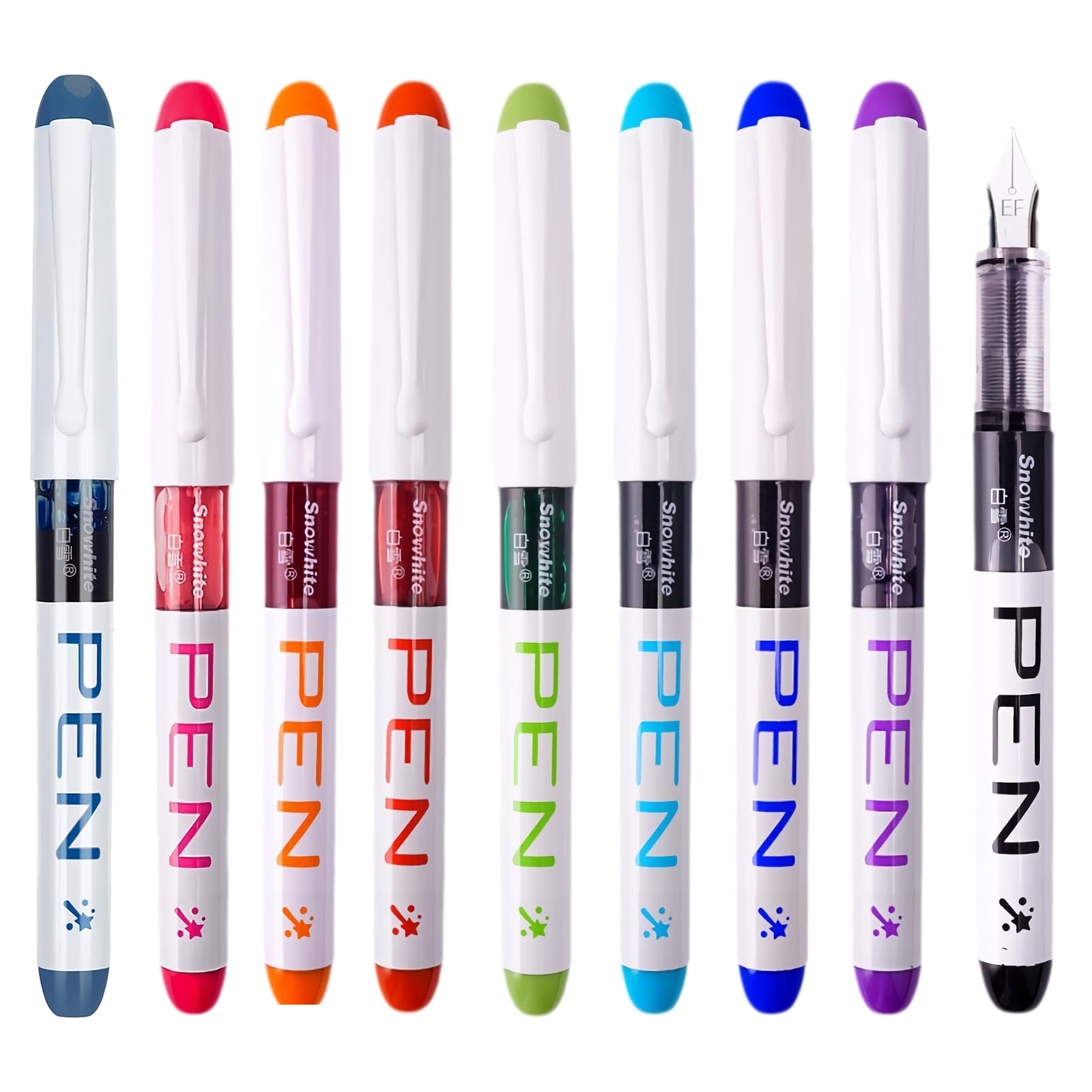 9 Pack Disposable Fountain Pen 0.38 mm Fine Nib Smooth Writing(Colored)