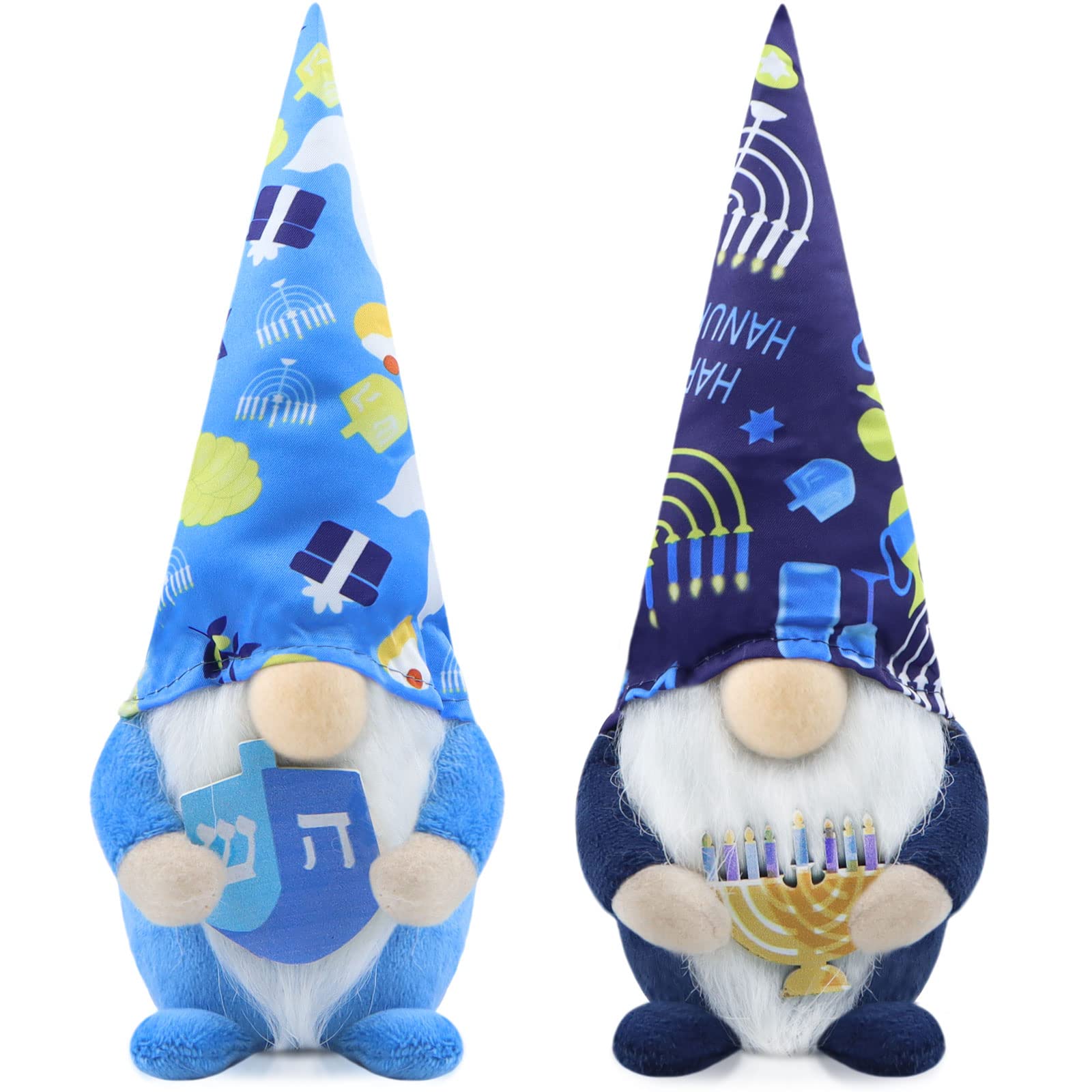 Set of 2 Hanukkah Gnomes Plush Chanukah Decorations Gift Handmade Elf Dwarf Figurines for Home Kitchen Farmhouse Tiered Tray Holiday Festival Party Scandinavian Tomte