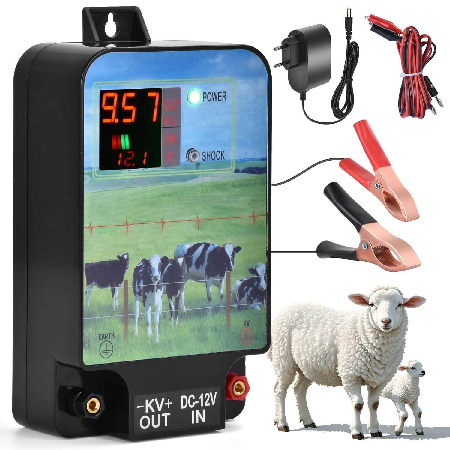 15KM Pastor Eléctrico De Alto Voltaje - Controla Hasta 40 Acres Para Vacas, Caballos Y Ganado, Incluye 200m De Cable Y Carcasa Impermeable