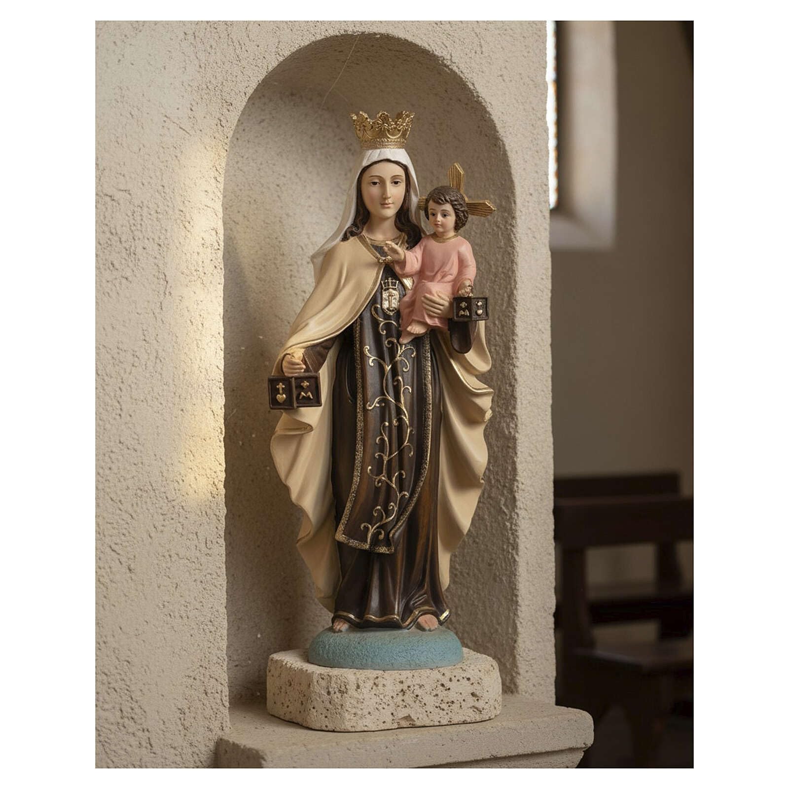 Holyart Statue in resina e PVC: Statua resina dipinta a mano Vergine del Carmelo con scapolari 60 cm
