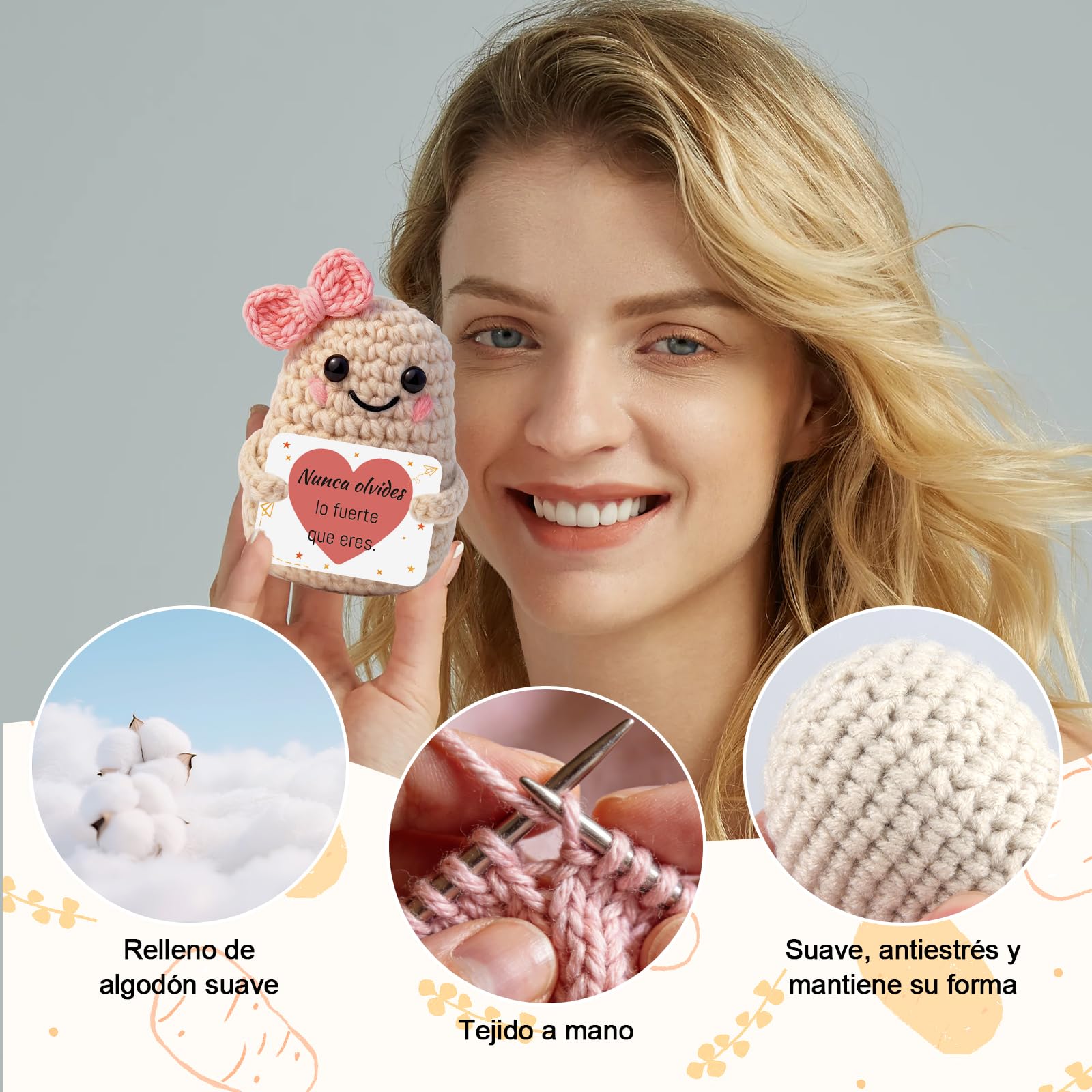 Szhhrxi Regalo Madre - Muñeco de Patata con Energía Positiva – Amuleto de la Suerte Hecho a Mano con Tarjeta Motivadora | Regalo Dia de la Madre, Regalos Mamá cumpleaños - Gifts for Mom (Patata) — view 3