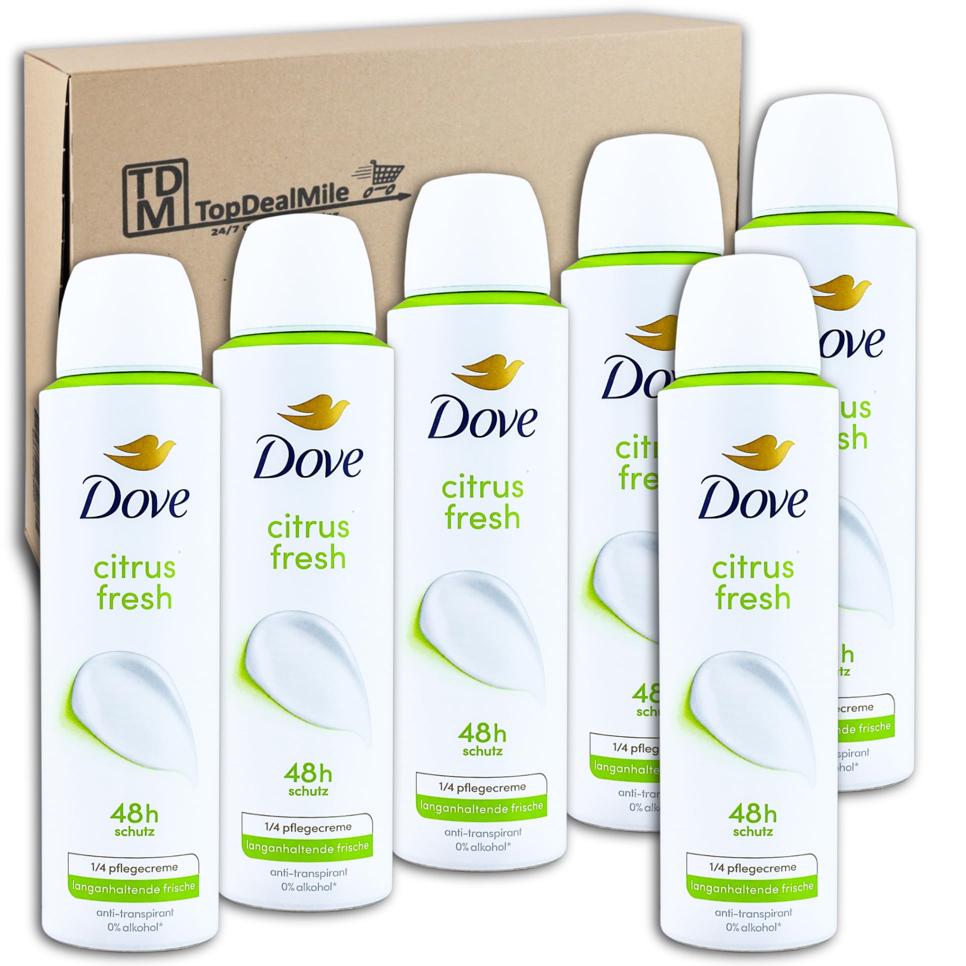 TopDealMile-Vorratspack für Dove Deo-Spray Citrus Fresh Deodorant Deo Deospray 6 x 150 ml