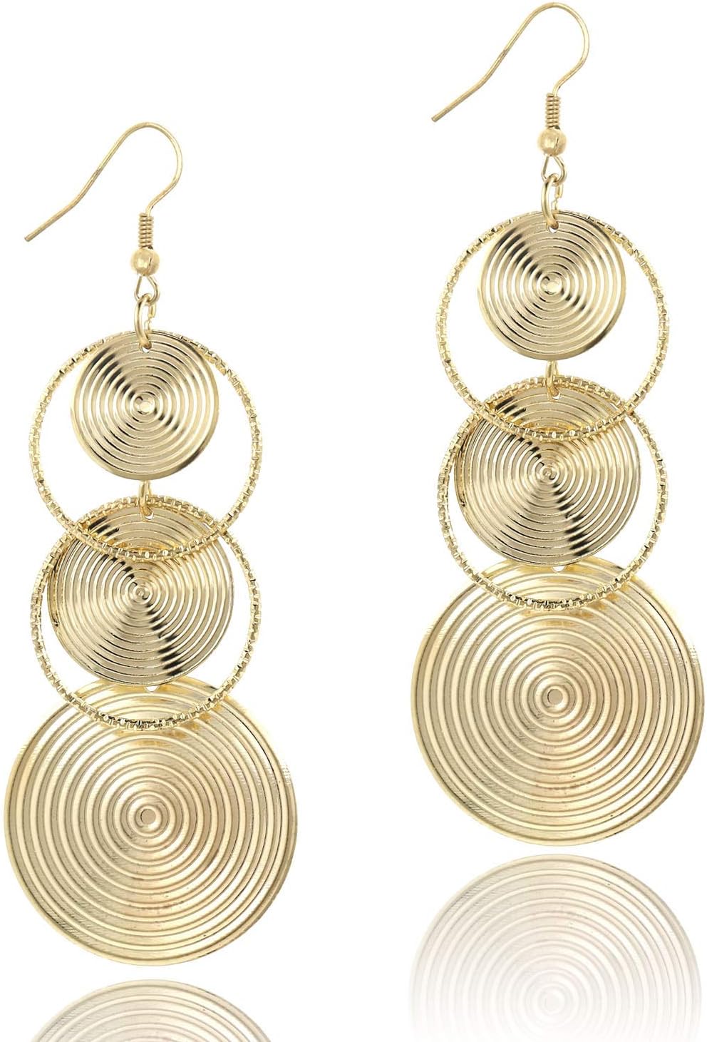 14K Gold Drop Dangle Earrings for Women Fashion Big Dangling Bohemia Vintage Circular Statement Chandelier Earrings for Party Prom