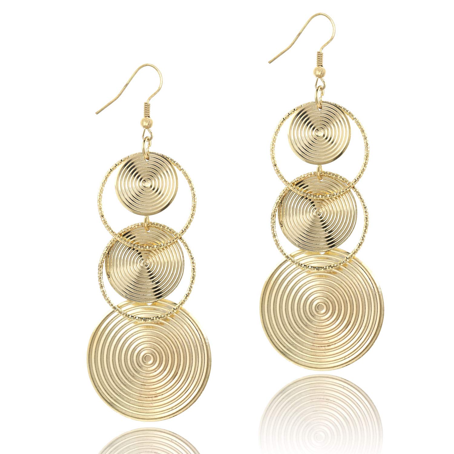 14K Gold Drop Dangle Earrings for Women Fashion Big Dangling Bohemia Vintage Circular Statement Chandelier Earrings for Party Prom