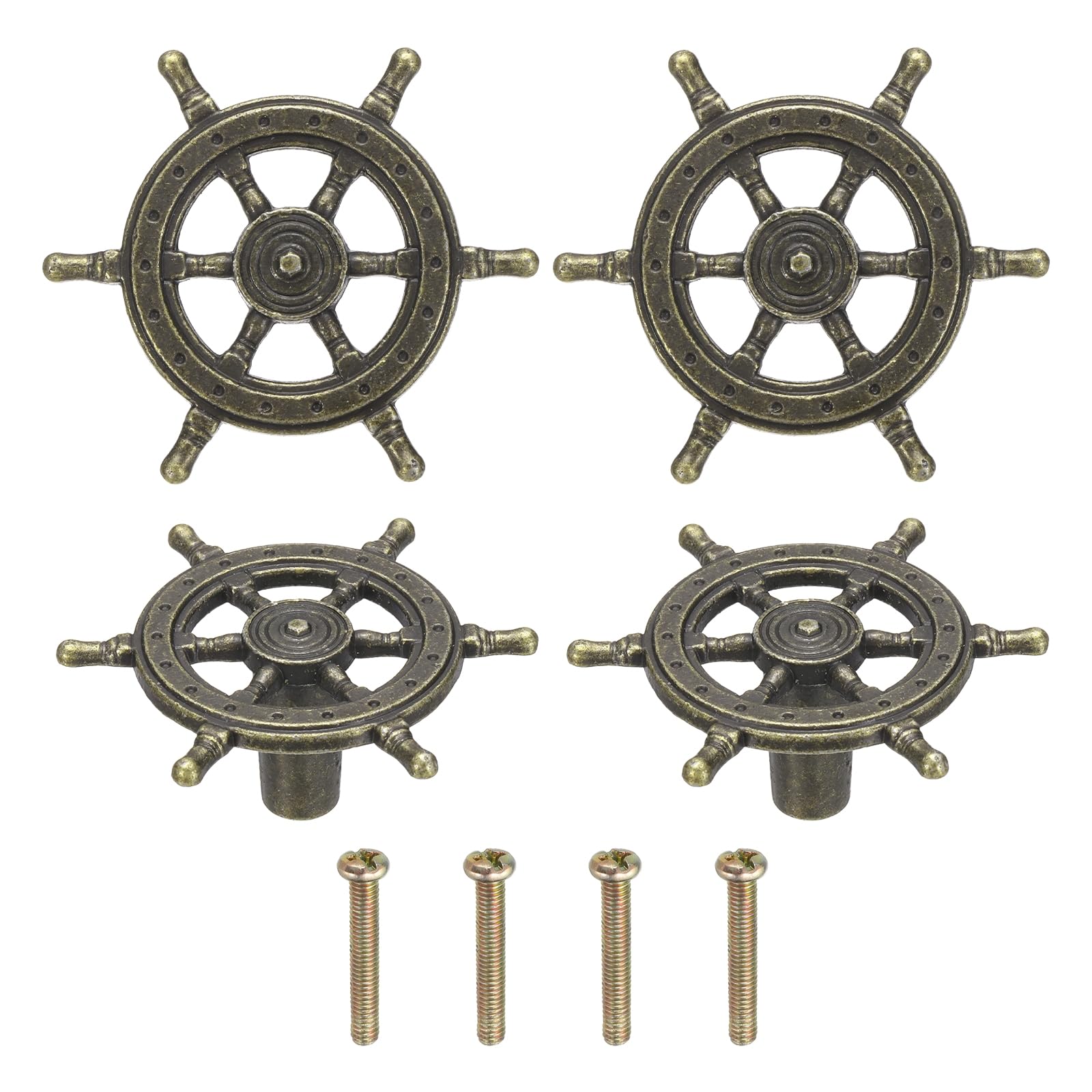 sourcing map 4Pcs Drawer Knobs, Zinc Alloy Nautical Theme Rudder Shape Decorative Drawer Pull Handles Furniture Knobs for Closet Wardrobe Dresser, Bronze