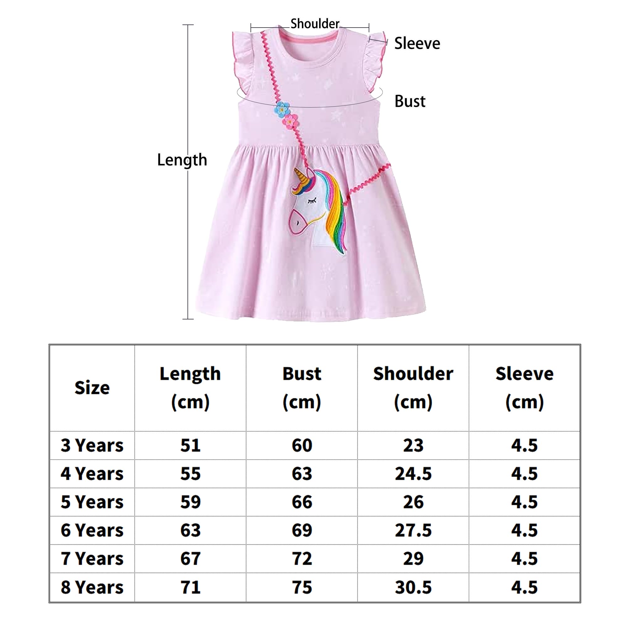 Vestido Niña Unicornio Manga Algodón Flores Verano Casual 2-8 Años