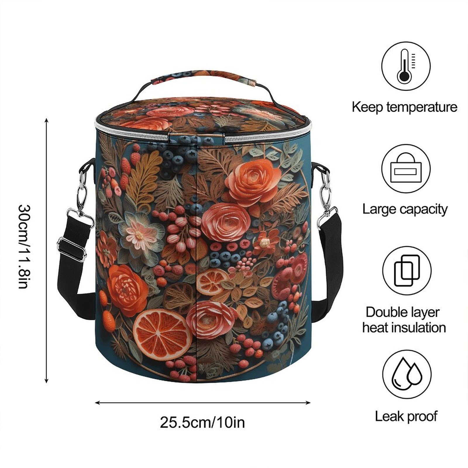 Relief Flowers - Bolsa térmica suave con múltiples bolsillos, bolsa de playa aislada a prueba de fugas, hielera plegable para playa, viajes, trabajo