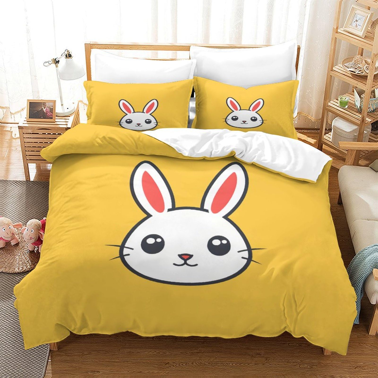 Stampato in 3D Coniglietto carino Copertina Stampata Microfibra Disegnata Set Di Biancheria Da Letto Cura Facile Con 2 Federe,Double（200x200cm）, Per Adolescenti E Adulti