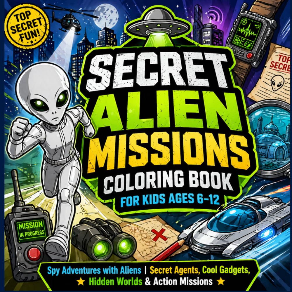 Secret Alien Missions Coloring Book for Kids Ages 6–12: 40 Spy Adventures with Aliens | Secret Agents, Cool Gadgets, Hidden Worlds & Action Missions ... Series | Cute, Funny and Bold Outlines)
