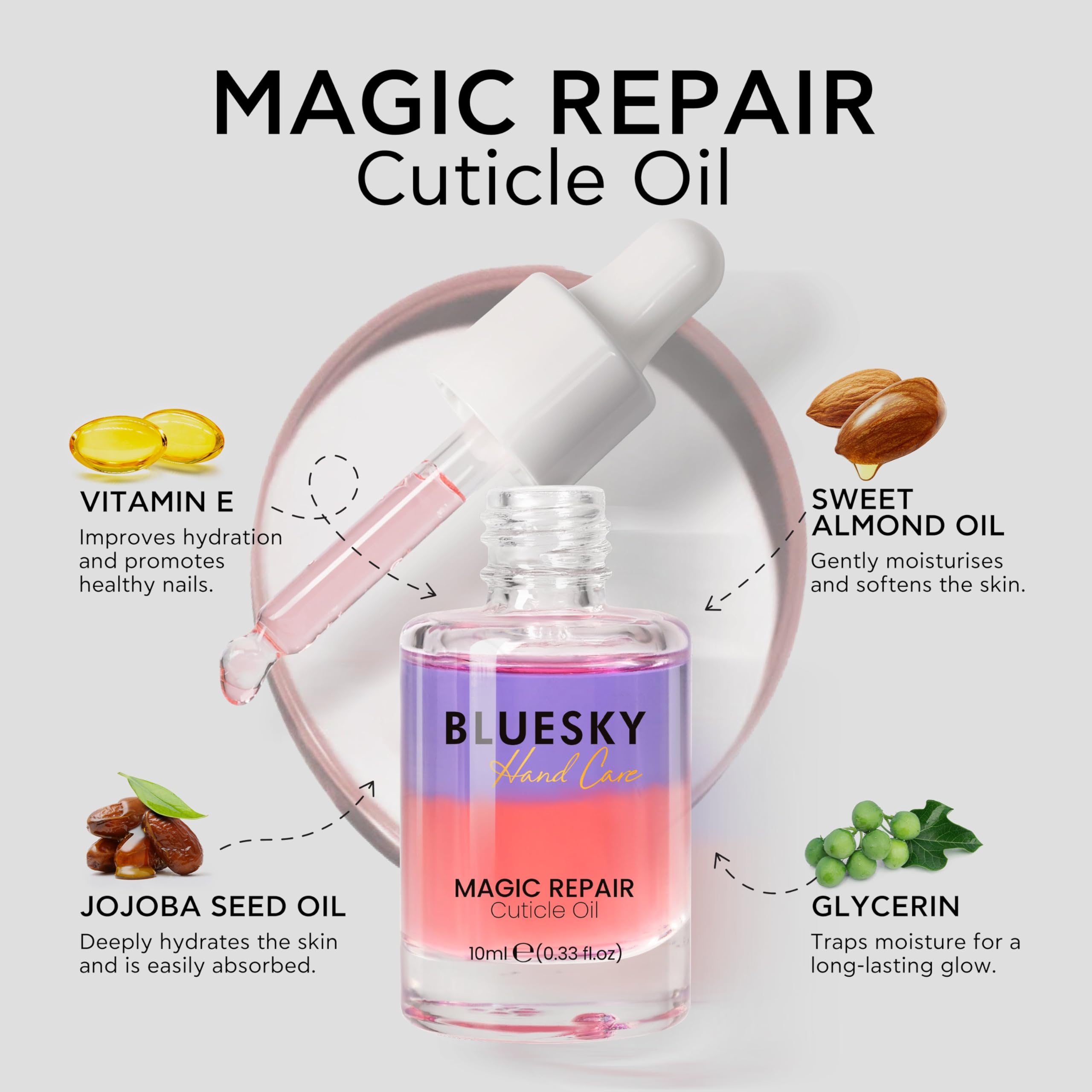 Bluesky Magic Repair Cuticle Oil for Nails 10ml, Dual-Phase Nail Oil Formula - Image 2