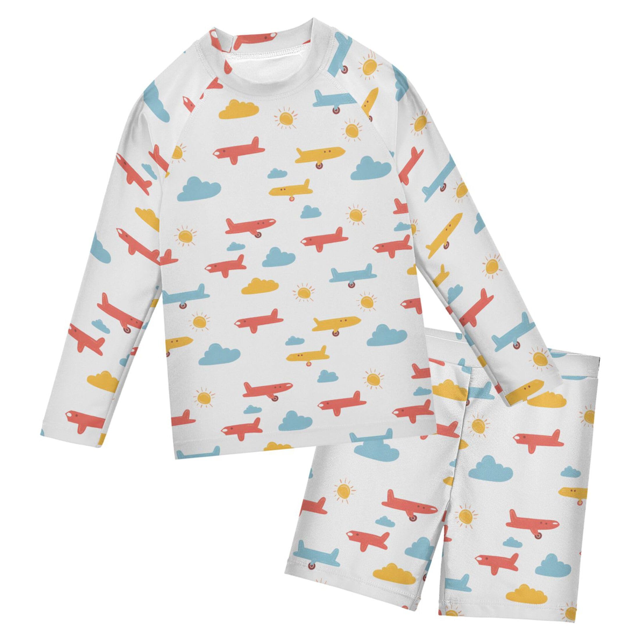 Plane Clouds Cute Baby Boys' Toddler Long Sleeved Rashguard Swim Bathing Suit Set B0403582