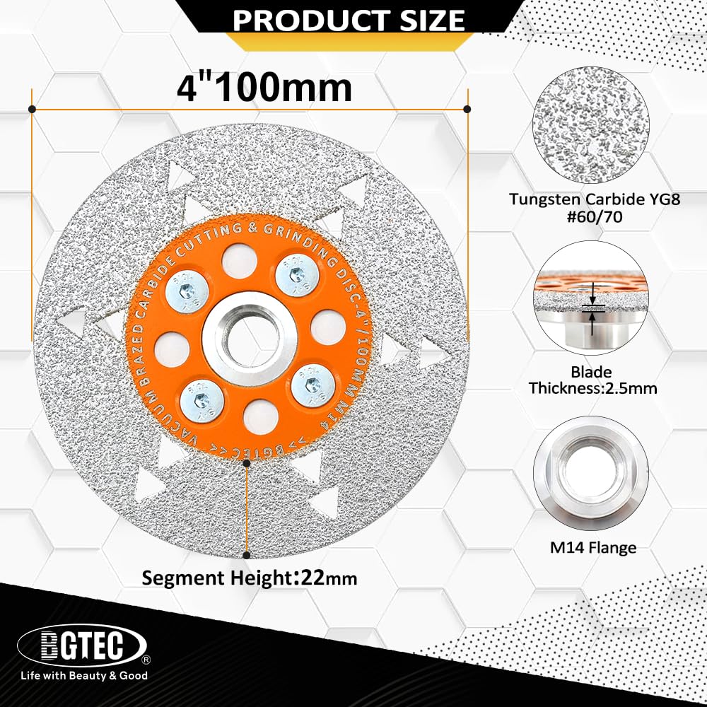 Brazed Cemented Carbide Cutting and Grinding Blades - BGTEC 100MM Double-sided Saw Blade for Cutting and Grinding Wood with M14 Flange - Image 2