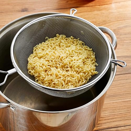 Miniatura 4 de Lurrose Colador de malla de acero inoxidable, colador de malla fina con asa, coladores de cocina, malla de acero inoxidable, colador de tamiz de