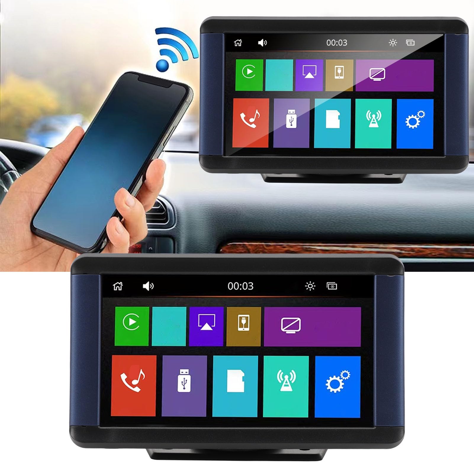 Akozon ÉCRAN Tactile Portable CARPLAY STÉRÉO WiFi Rapide Aide DE Sauvegarde AUTORADIO HD (avec Un Appareil Photo)