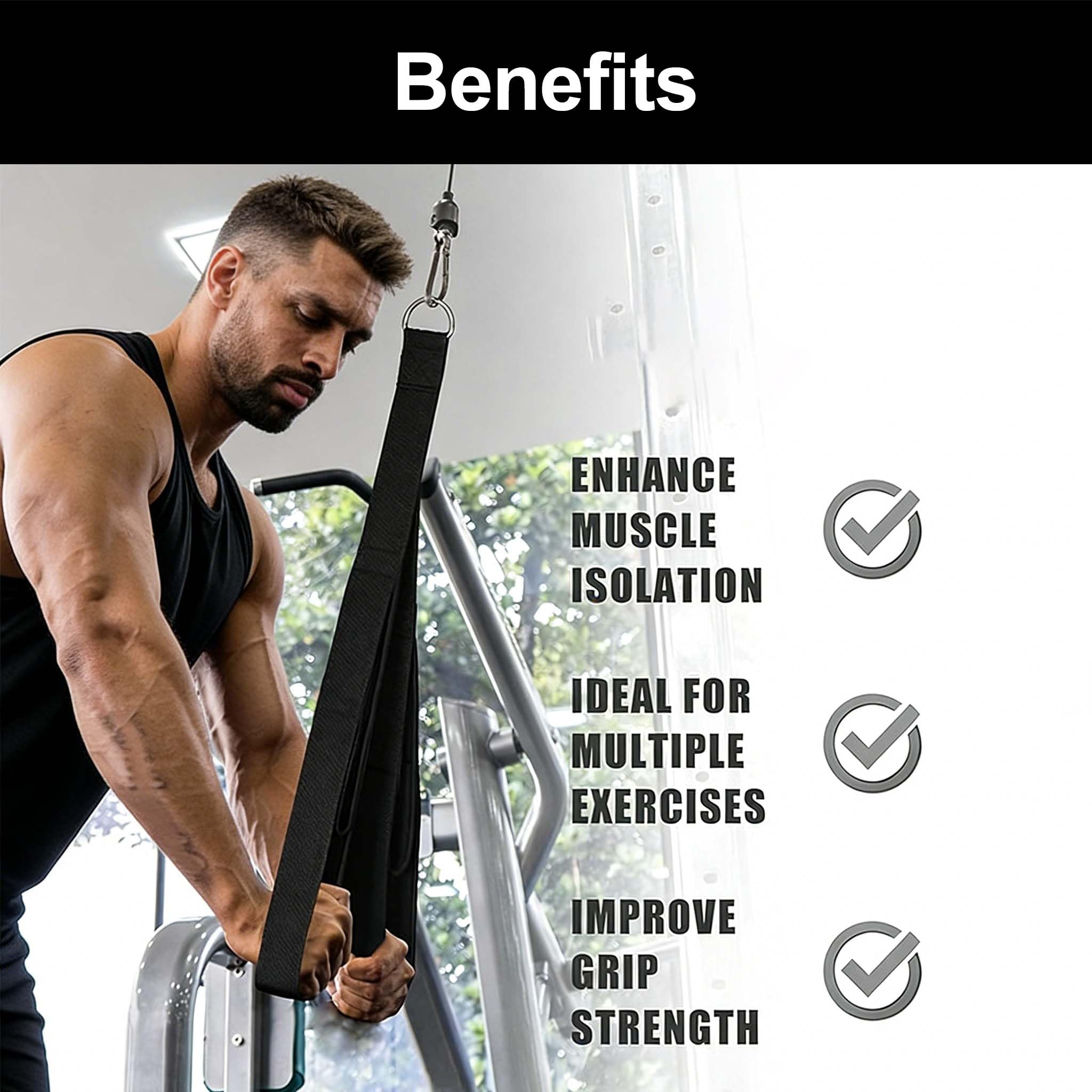 Verstellbares Trizepsseil, Zughilfen Krafttraining Kabelbefestigung & Kabelzug Aufsatz, Extra langes Latzug Seil zum Herunterziehen für Fitnessstudio und Heimkraftstation