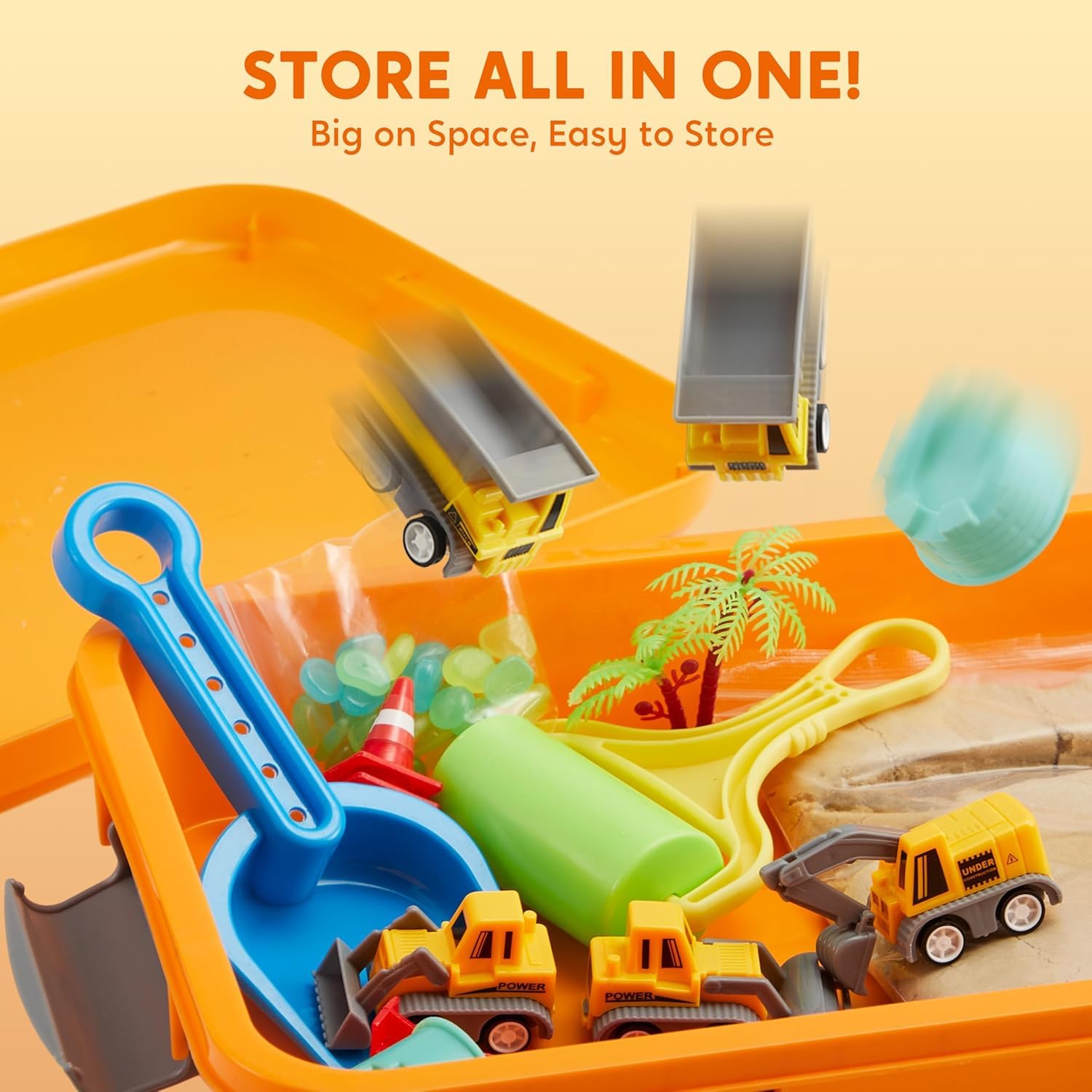 Klever Kits Magic Sand Set Spielsand Baustelle Kinder Koffer Spielsand für Kinder,Baustellen Sandkasten mit 18 Zubehörteilen,Leuchtenden Steinen,Zaubersand Sandspielzeug für Jungen ab 3 4 5 6 7 8 9