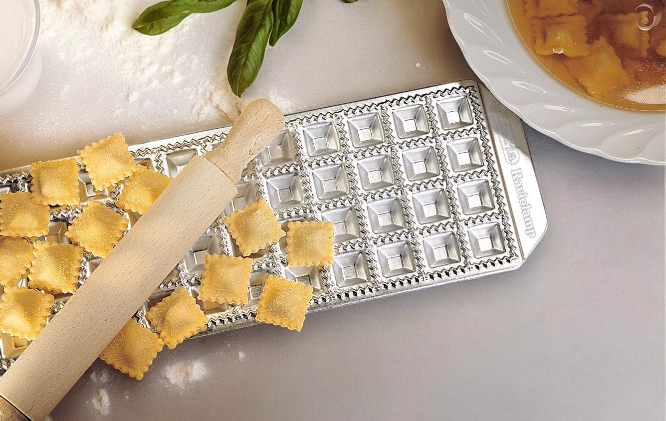 Moule à Ravioli Imperia Raviolamp - 5 Tailles Disponibles, En Aluminium - Avec Rouleau à Pâtisserie - Pour Machine à Pâtes, Fait Maison