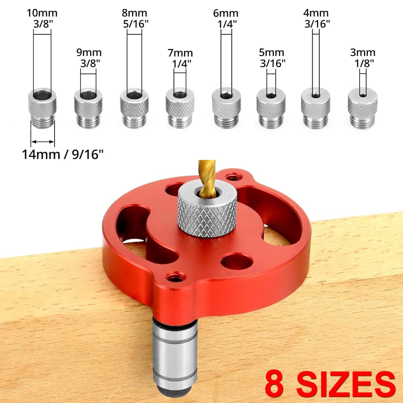 Wood Hole Punch with 8 Hole Punching Bushings 3/4/5/6/7/8/9/10mm, Wood Holes Locator for Solid Wood Hardwood - Image 2