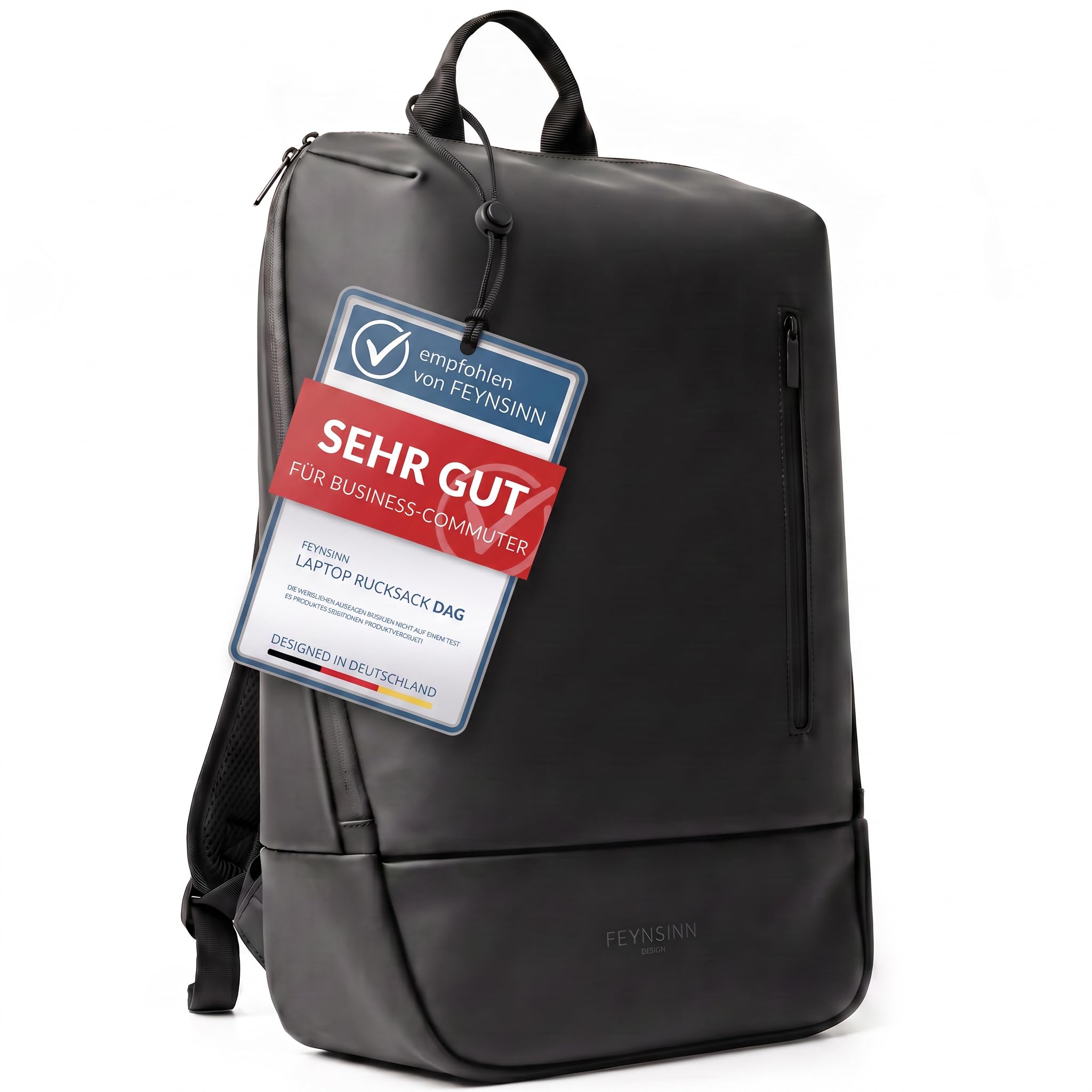 Commuter Rucksack mit durchdachtem Innenleben - wasserdicht aus recyceltem Material, mit Laptop-Fach (15,4") und Trolley-Fix Unisex Business Laptop-Rucksack elegant schwarz