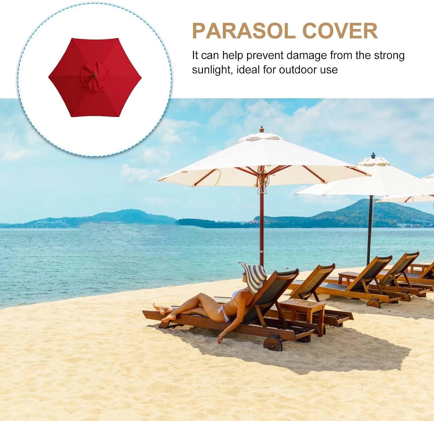 Parasol Replacement Canopy, 2.0m, 3.0m, 3.5m 6 Ribs/8 Ribs, Garden Umbrella Replacement Cover, for Garden Umbrella, Weatherproof UV Anti, Canopy Only, Green(Red,2.5m/8-Ribs)