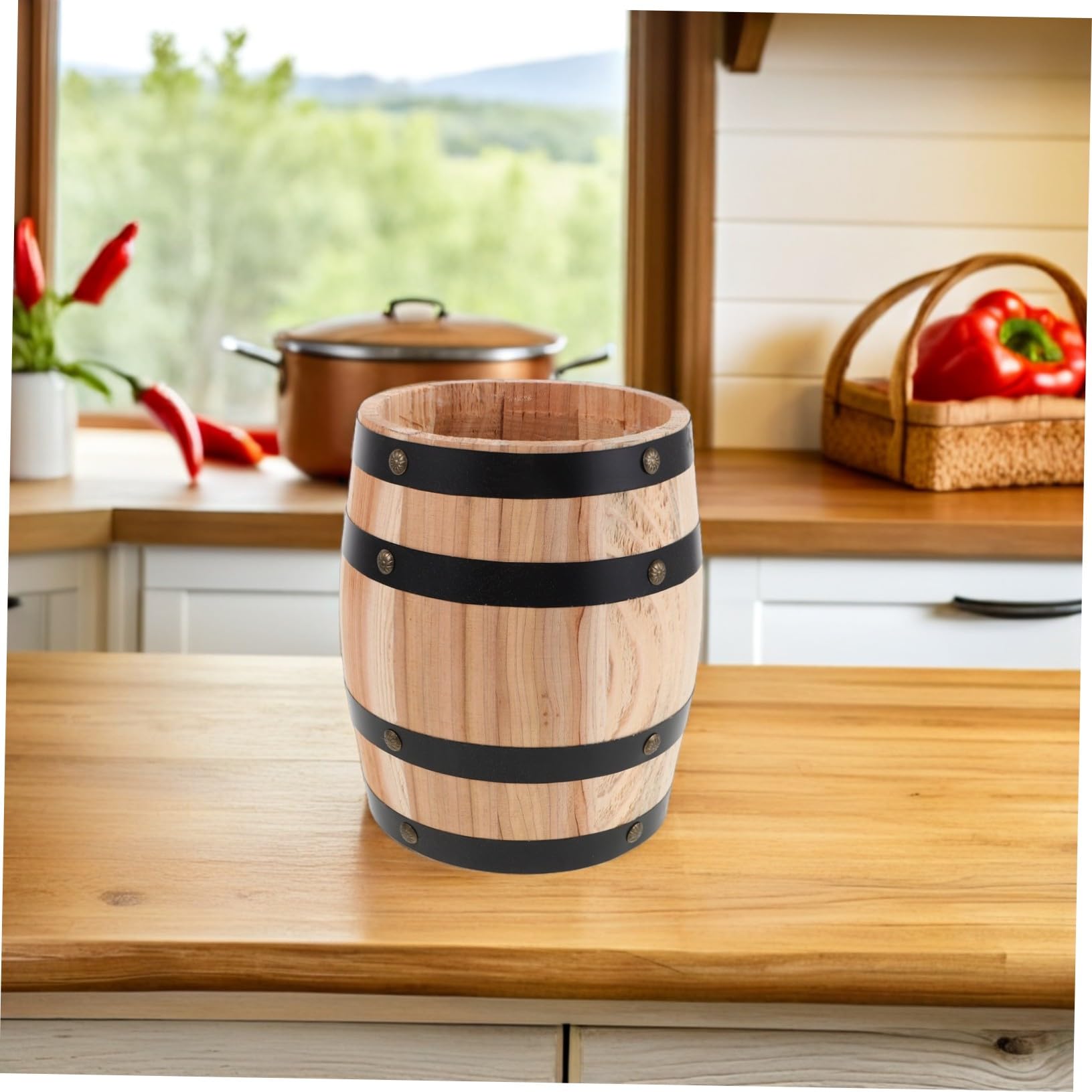 PartyKindom Porte-ustensiles Vintage en Bois, Tonneau 20cm pour Baguettes