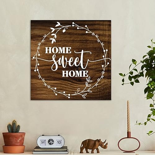 Miniatura 2 de LITTLEGROVE SEEDS Letreros de madera con texto en inglés Home Sweet Home, placa de madera vintage de campo, arte de pared motivacional para el
