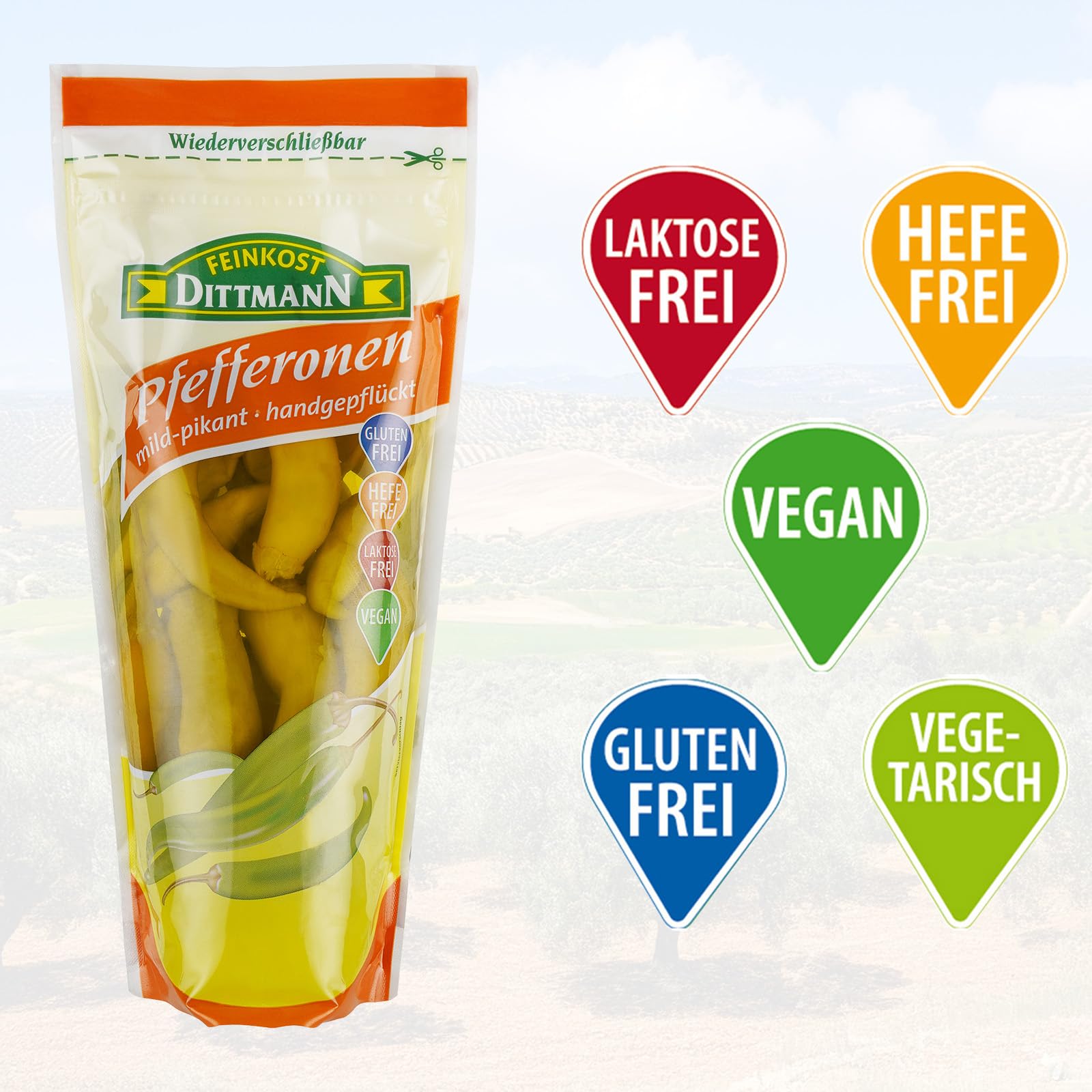 Feinkost Dittmann Grüne Pfefferonen mild pikant 6x1kg - Grüne Paprikafrucht aus Griechenland