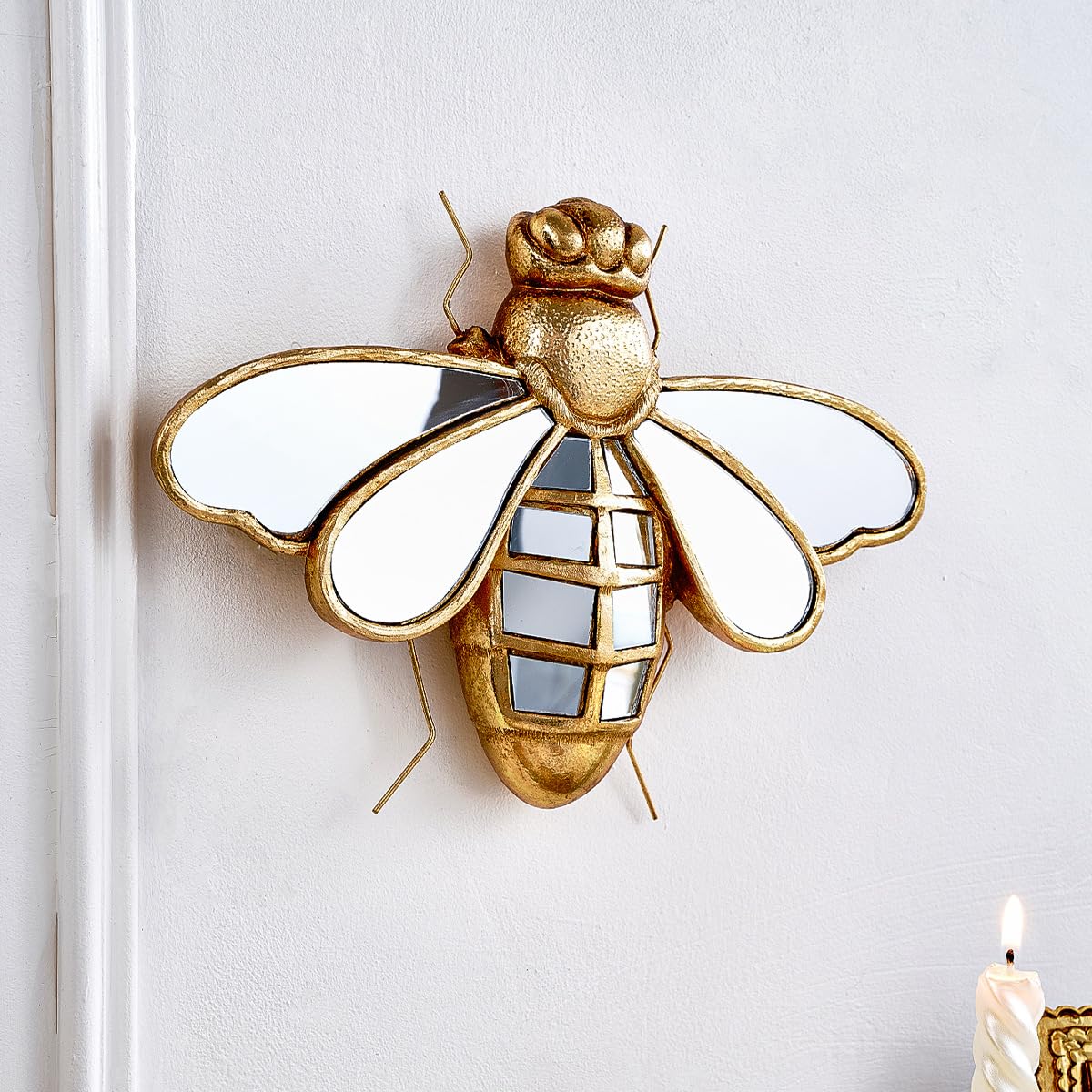 Decorazione da parete a specchio a forma di libellula dorata, decorazione da parete con libellule fatte a mano, decorazione creativa in vetro a specchio, perfetta per case a tema vittoriano ed europeo