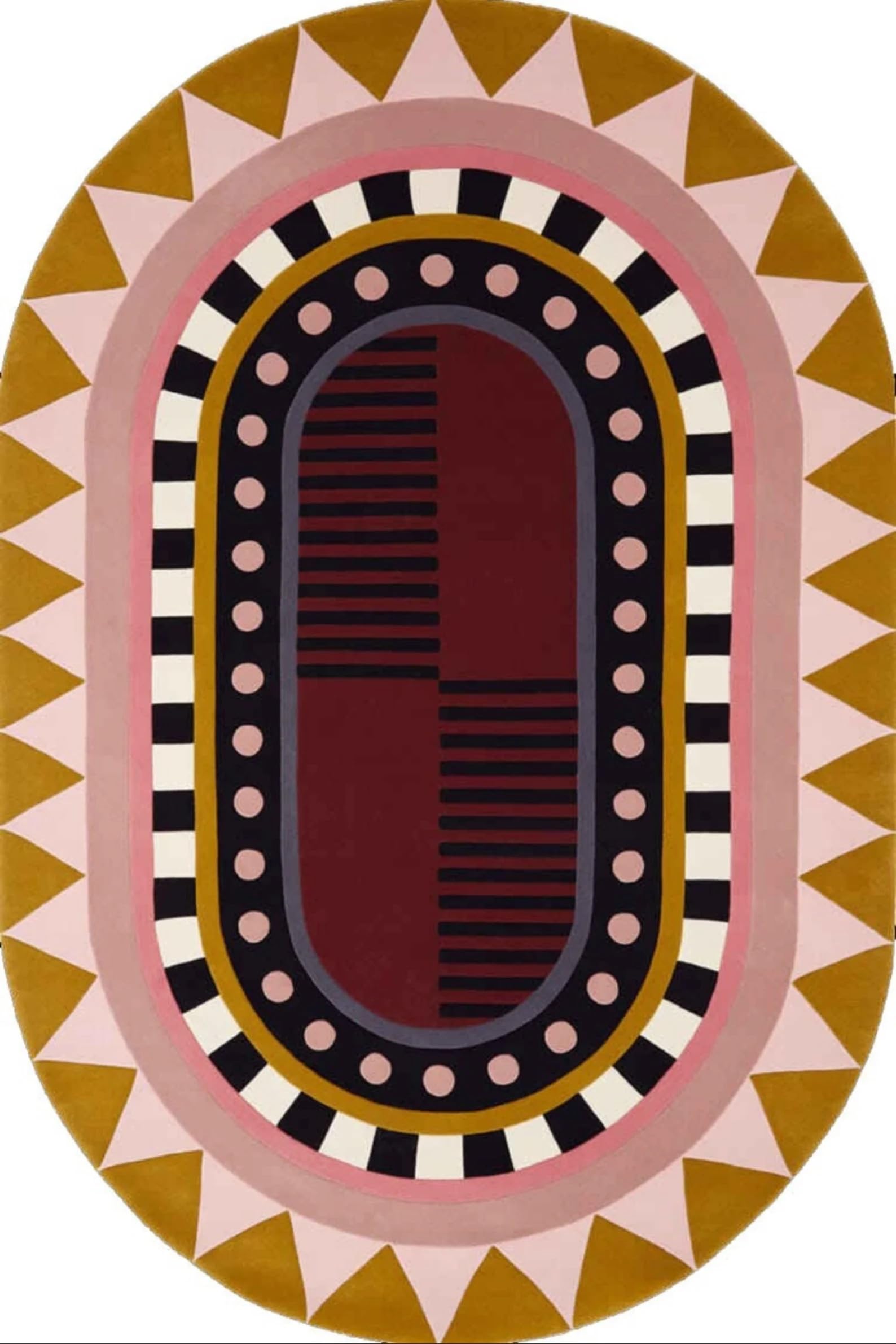 Anthrofy Geometric Area Rug – 5’ x 8' – Handmade Wool Area Rugs –Pink & Red – Rugs for Living Room, Bedroom – Anti-Skid – Carpet with Non-Slip Natural