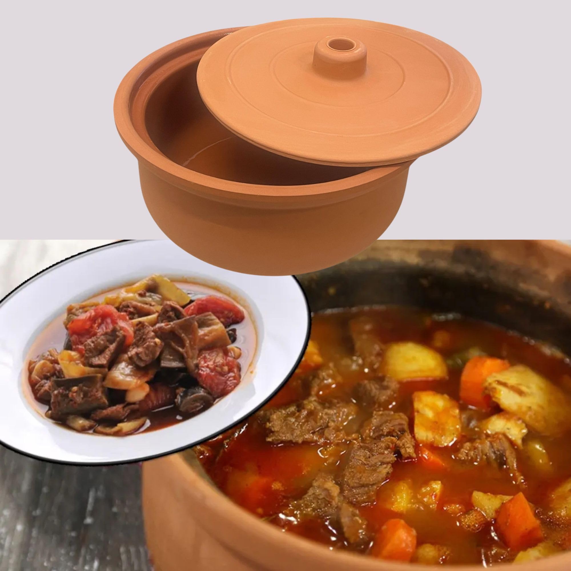 Vienberg Güvec Tontopf mit Deckel zum Kochen ⌀23,5cm I 3,5 Liter I Ton-Kochtopf, rund Schmortopf backofengeeignet, tencere Tajine Tapas Küche, Haushalt & Wohnen