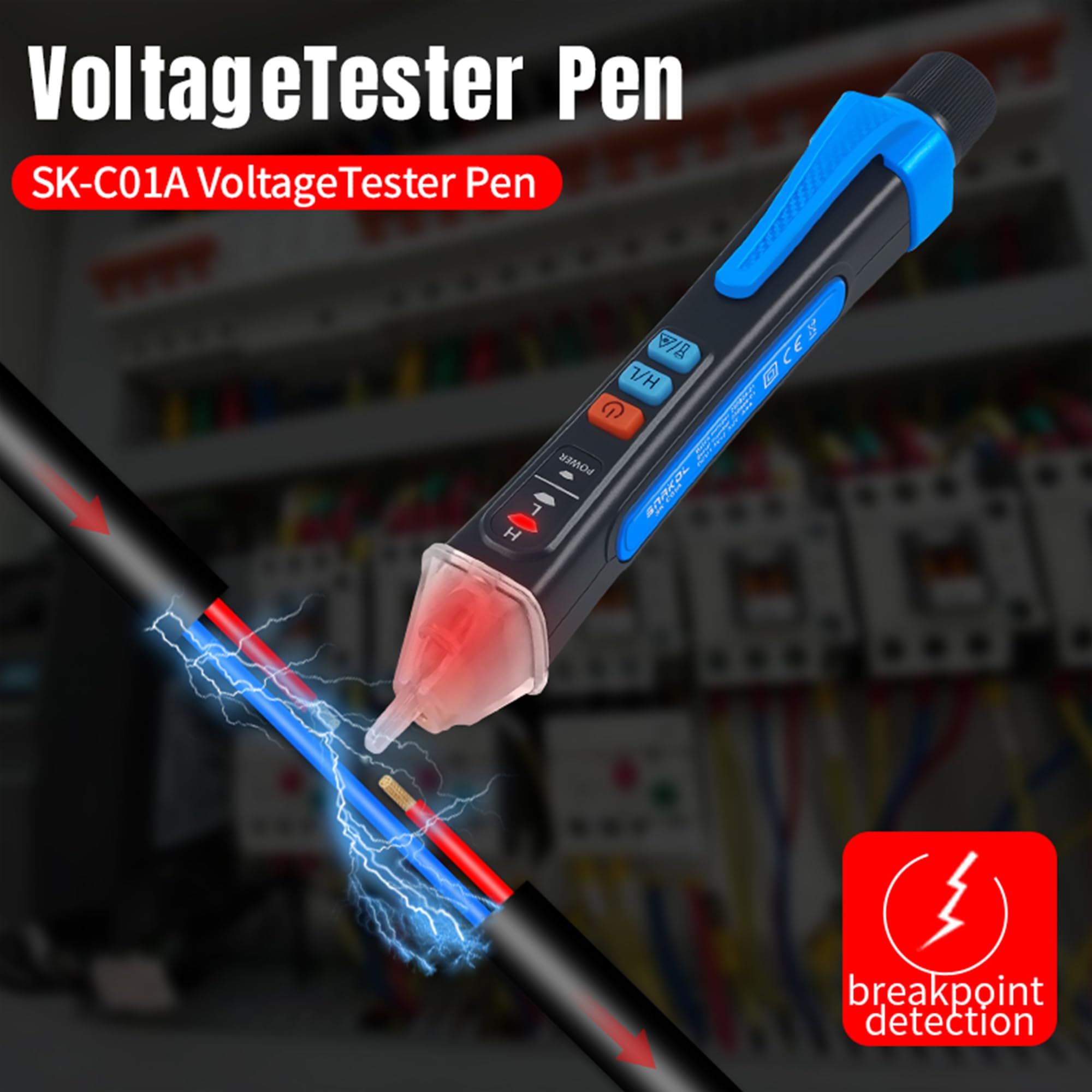 Non Contact Voltage Tester Pen, 12V-1000V AC Electrical Tester with Laser Position, Live Neutral Wire Detector, Wire Breakpoint Finder, Audible & Light Alarm, Flashlight, Auto Power Off — Amazon image 3