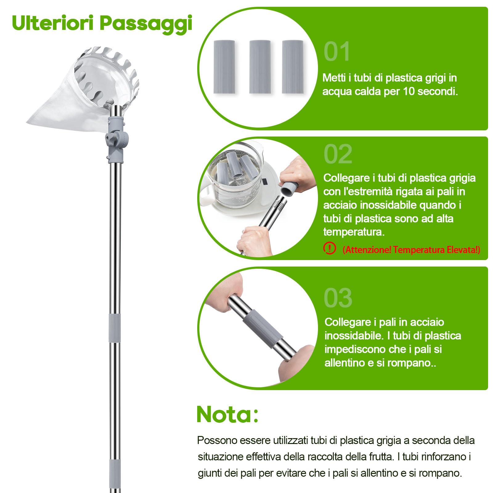 Raccogli Frutta Telescopico 4,2 Metri - Con Sacchetto E Angolo Regolabile - Foto 8