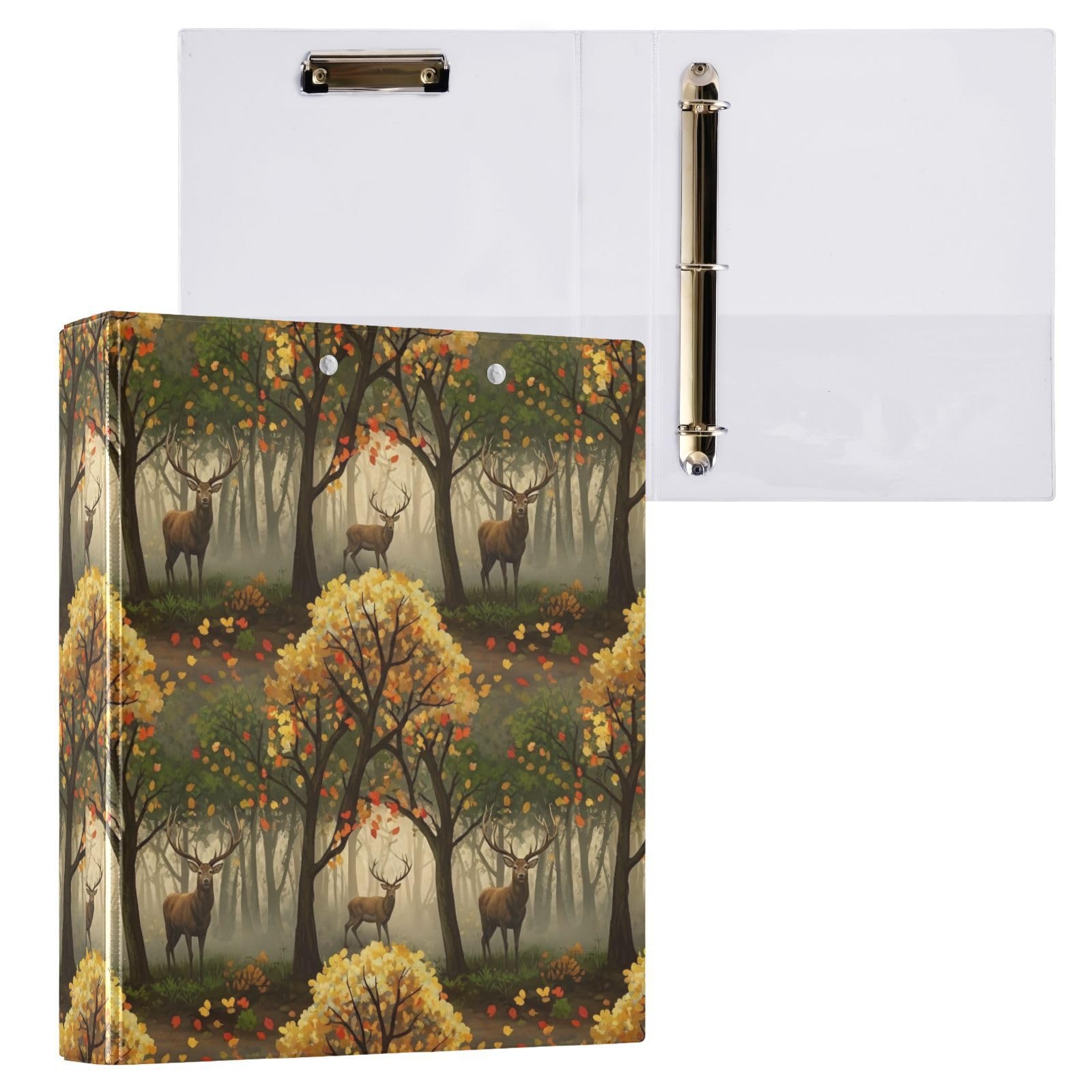 Raccoglitore a 3 anelli con cervo verde e arancione, 3,8 cm, confezione da 2