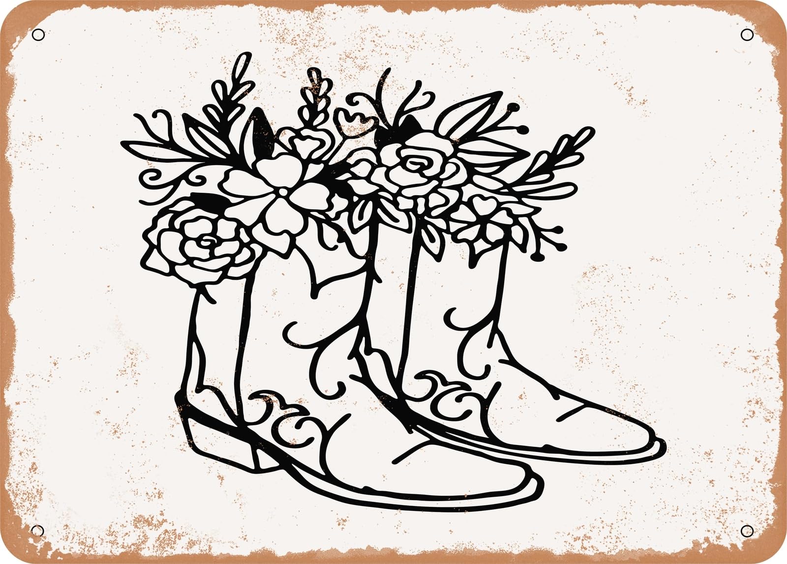 Metal Sign - Floral Cowboy Boots - 2 - Vintage Look Sign home decor