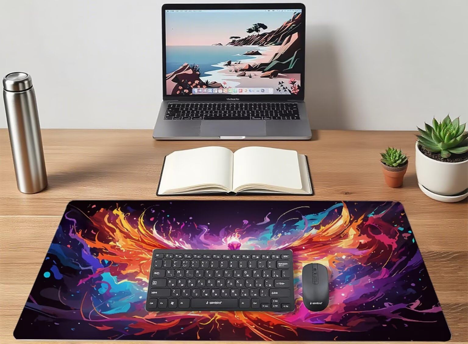 Feniks fantazyjna podkładka pod mysz 1500 x 800 x 3 mm pod biurko akcesoria do gier, podkładka pod mysz do klawiatury z przeszytymi krawędziami i antypoślizgowym tyłem, wysoka precyzja i szybkość, dla