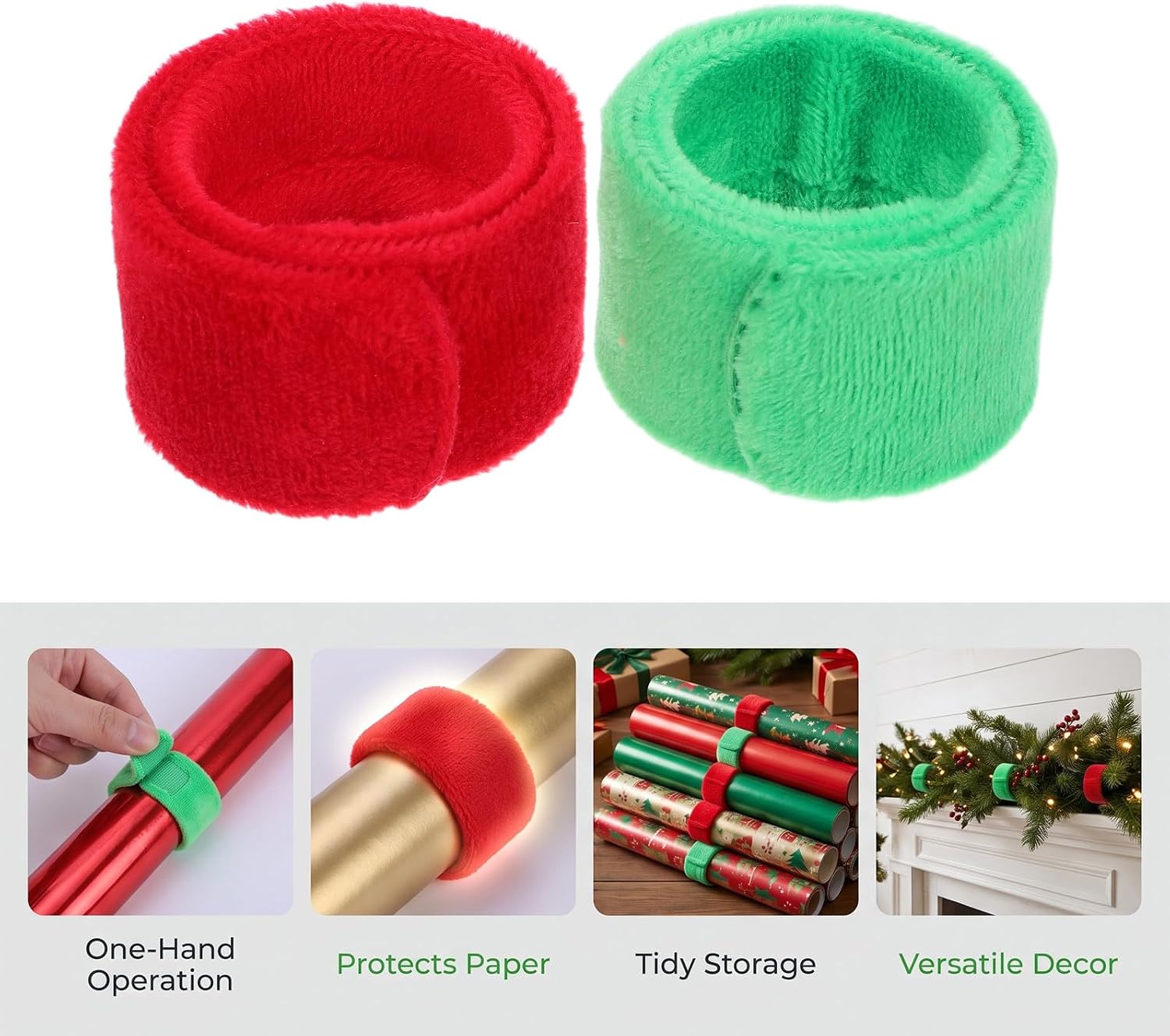 OUNONA 20pcs Gift Wrap Roll Clip, Slap Bands Wrapping Paper Holders
