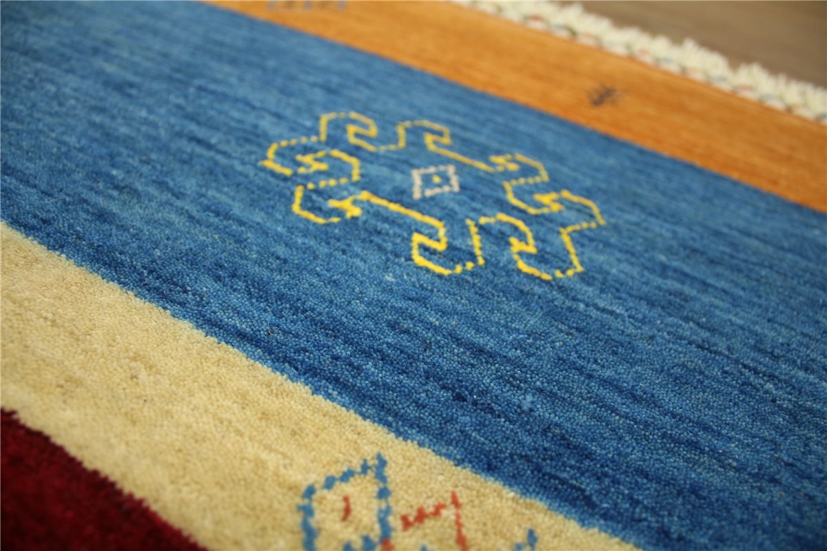 Tapis Gabbeh 120x180 Tissé Main – Laine Jaune Doré Rayures – Unique Afghanistan