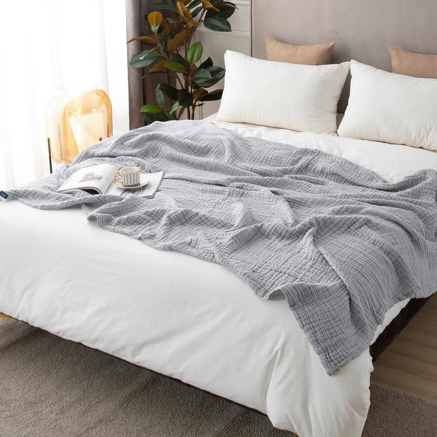 Giltpeak Montivo Musselin Decke, Sommer Baumwolle Musselin-Decke, Superweiche Leichte Muslin Blanket Kinder Erwachsene In DREI GrößEn as Cuddly Blanket, Bed, Couch Throw (Hellgrau, 150 * 200cm)